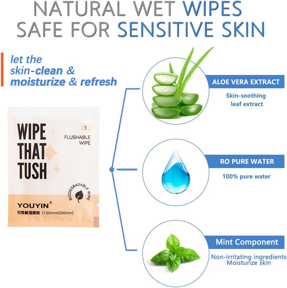 Flushable Toilet Tissue Wipes,30 Pcs Toilet Wet Paper Bulk Individually Wrapped Wipes,Pocket Size Travel Bathroom Daily Use Butt Body Hand Face Wipes for Women Men,Septic and Sewer Safe image number 2