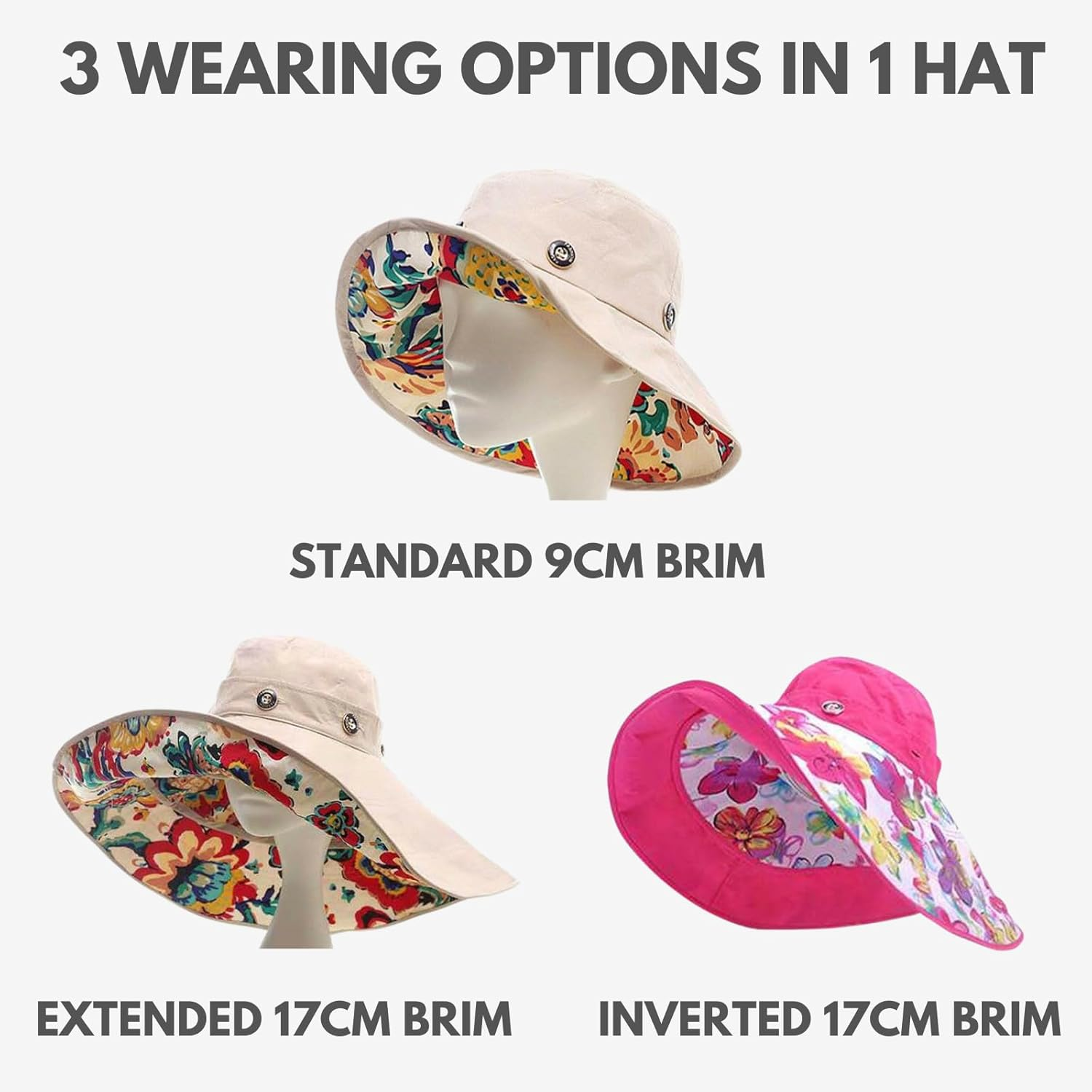 Detachable Cotton Bucket Hat for Women, 17CM Wide Brim Sun Hat with UPF 50 UV Protection - Multiple Styles for Hiking, Camping, Garden| Summer Hat with Chin Strap for Beach, Boonie, Golf, Outdoor - Yellow image number 3