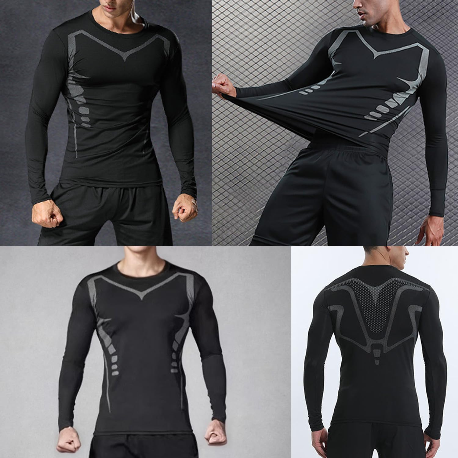 Men'S Compression Shirt Athletic Sports Long Sleeve Baselayer Quick-Drying Breathable Running Shirt for Fitness image number 6