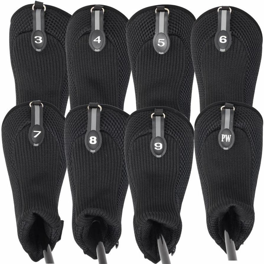 Black All Hybrid Headcover Set 3 4 5 6 7 8 9 Pw Golf Club Covers Head Cover Neoprene Mesh Complete image number 2