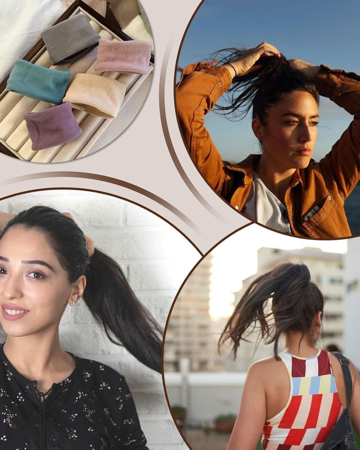 WUNZILO Pack of 10 Hair Bands for Women Girls Large Elastic Strong Hair Bobbles Seamless Cotton Holder Ties Stretching Ponytail Hair Pompoms for Thick Heavy Curly Hair, Multicoloured image number 4