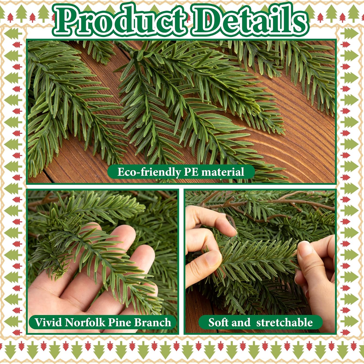 Watayo 6 Ft Christmas Norfolk Pine Garland, 3 Fork Dense Real Touch Pine Garland Ornament, Realistic Artificial Pines Greenery Garlands for Christmas Holiday Mantle Fireplace Table Home Decor image number 5