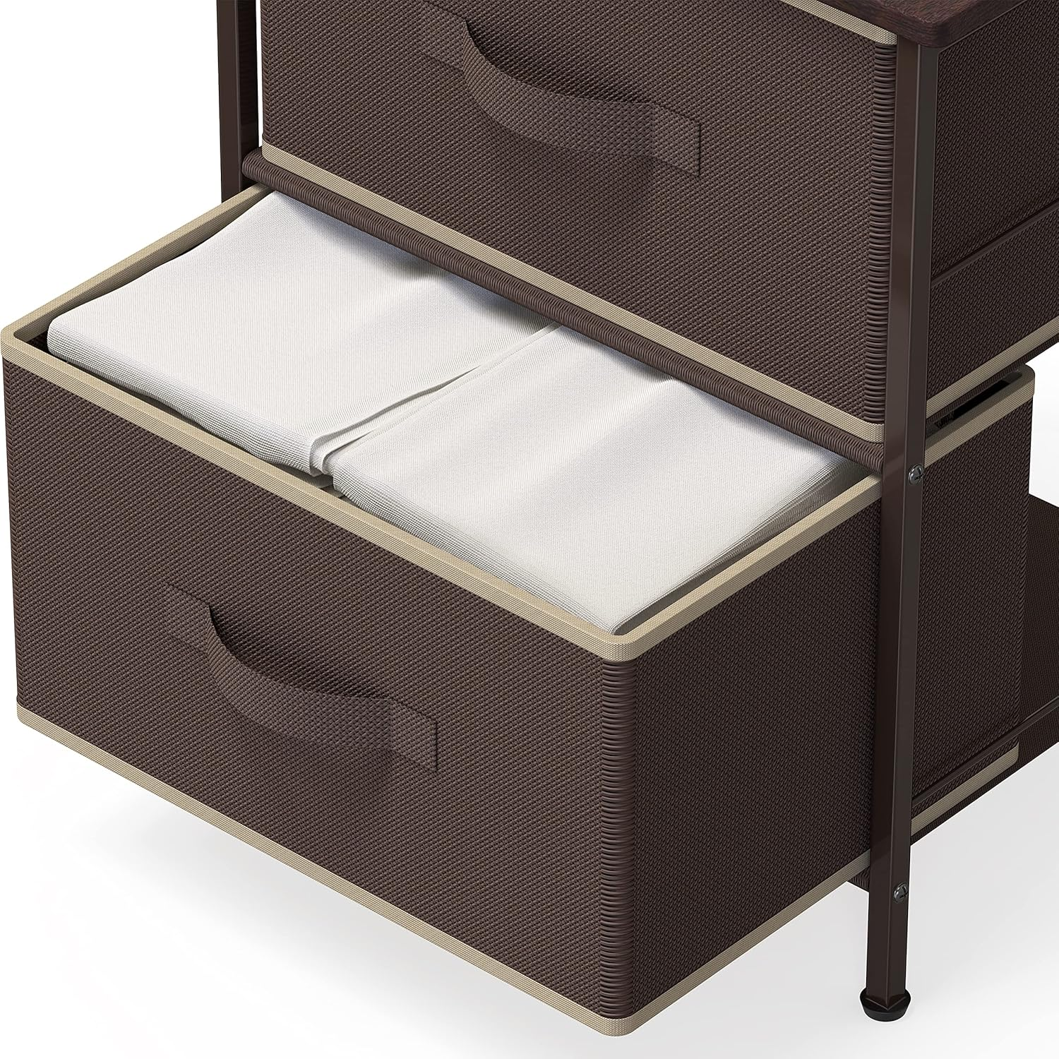 Simple Houseware 2 Tier Night Stands Dresser for Bedroom Organizer Drawer Storage Tower, Brown - Brown image number 4