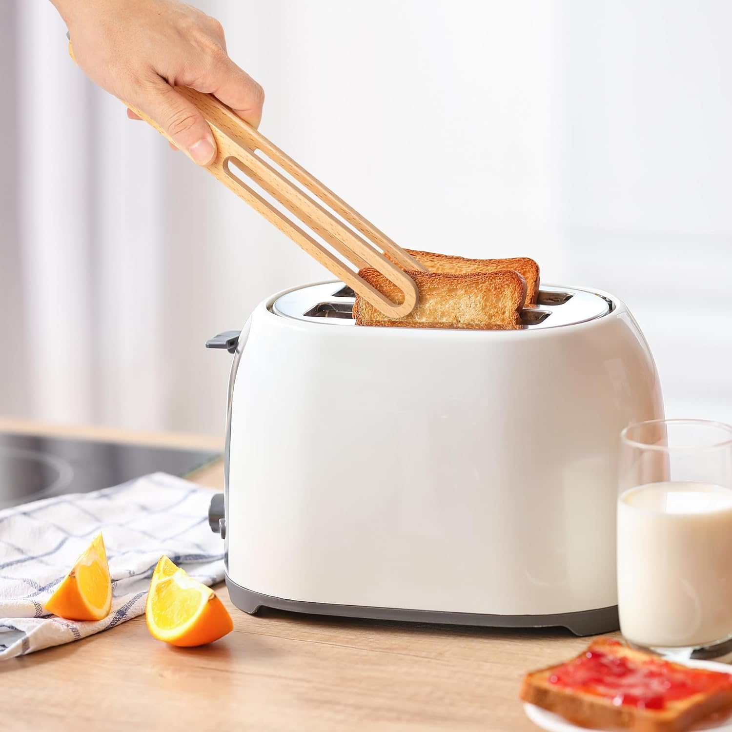 Fokmuaex Wooden Kitchen Tongs - 12" Natural Bamboo Cooking Tongs for Salad, Pasta, BBQ, Grilling & Serving, Heat-Resistant & Lightweight Kitchen Utensils image number 6