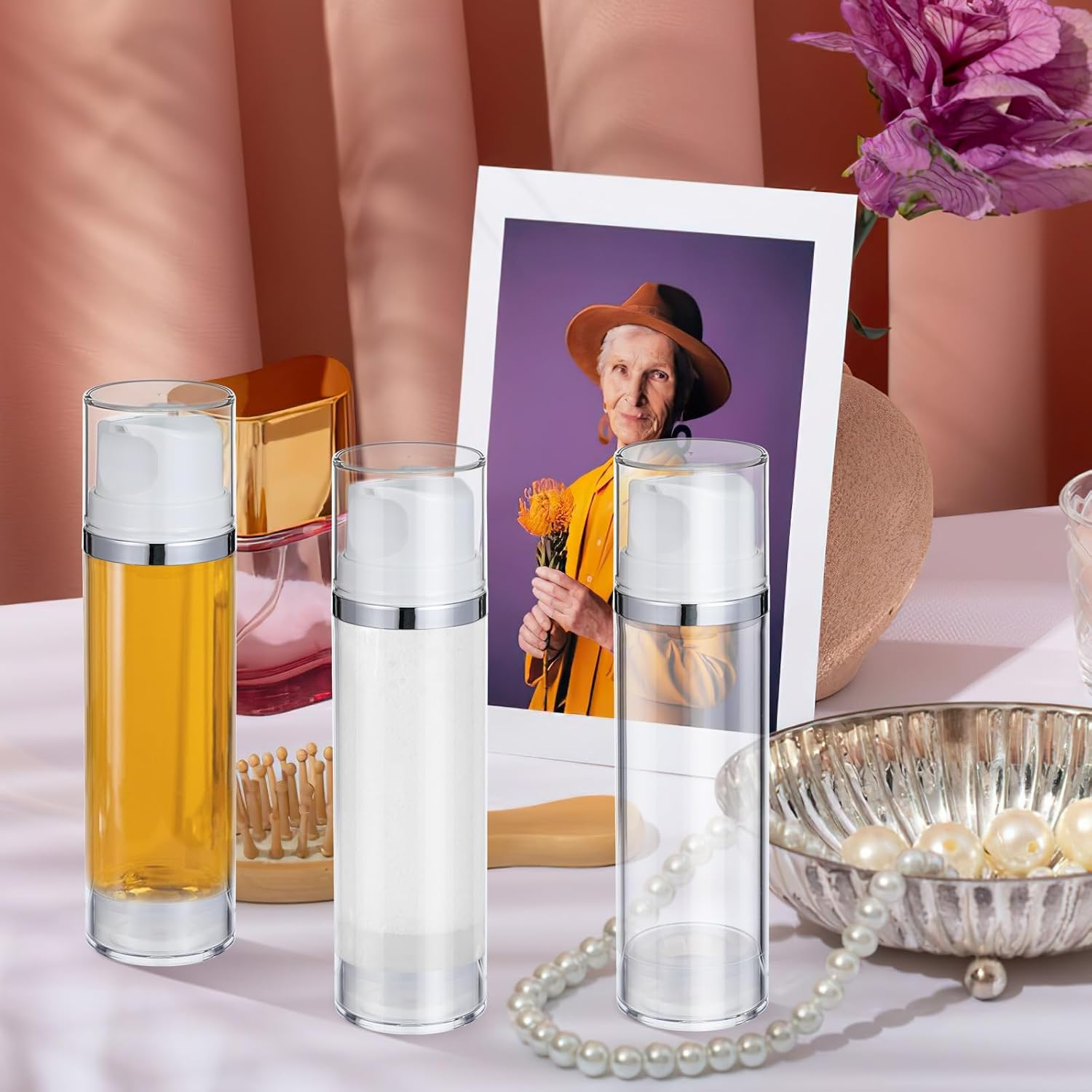 Totority Airless Pump Bottles 2Pcs 150Ml ABS Refillable Lotion Container for Travel Skincare and Cream Storage image number 5