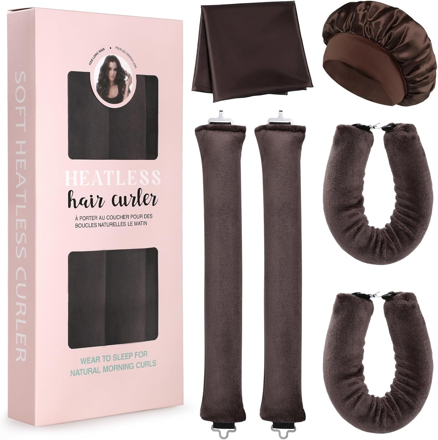 6PCS Heatless Hair Curlers, Geeric Satin Heatless Curling Hair Scarf+Shower Cap Set, High Resilience Sponge Soft Easy DIY Hairstyles Comfortable Hair Rollers for Overnight Curls Short/Longhair image number 4