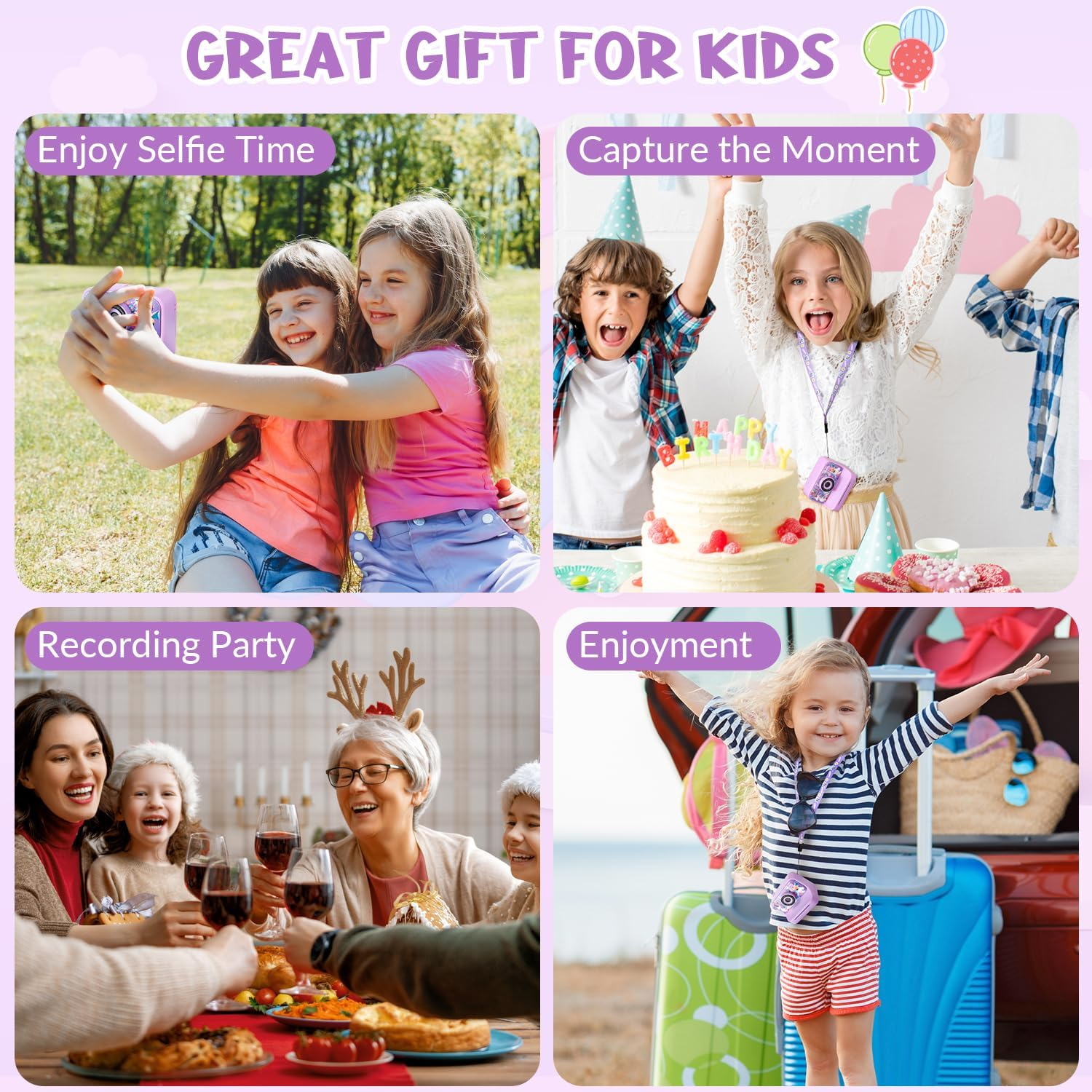 Slowton Instant Print Camera for Kids, 1080P 2.4 Inch Screen Kids Instant Cameras with 32GB TF Card and Flash Lights, Portable HD Kids Digital Video Cameras Toddler Camera Toys for Girls Boys Age 3-12