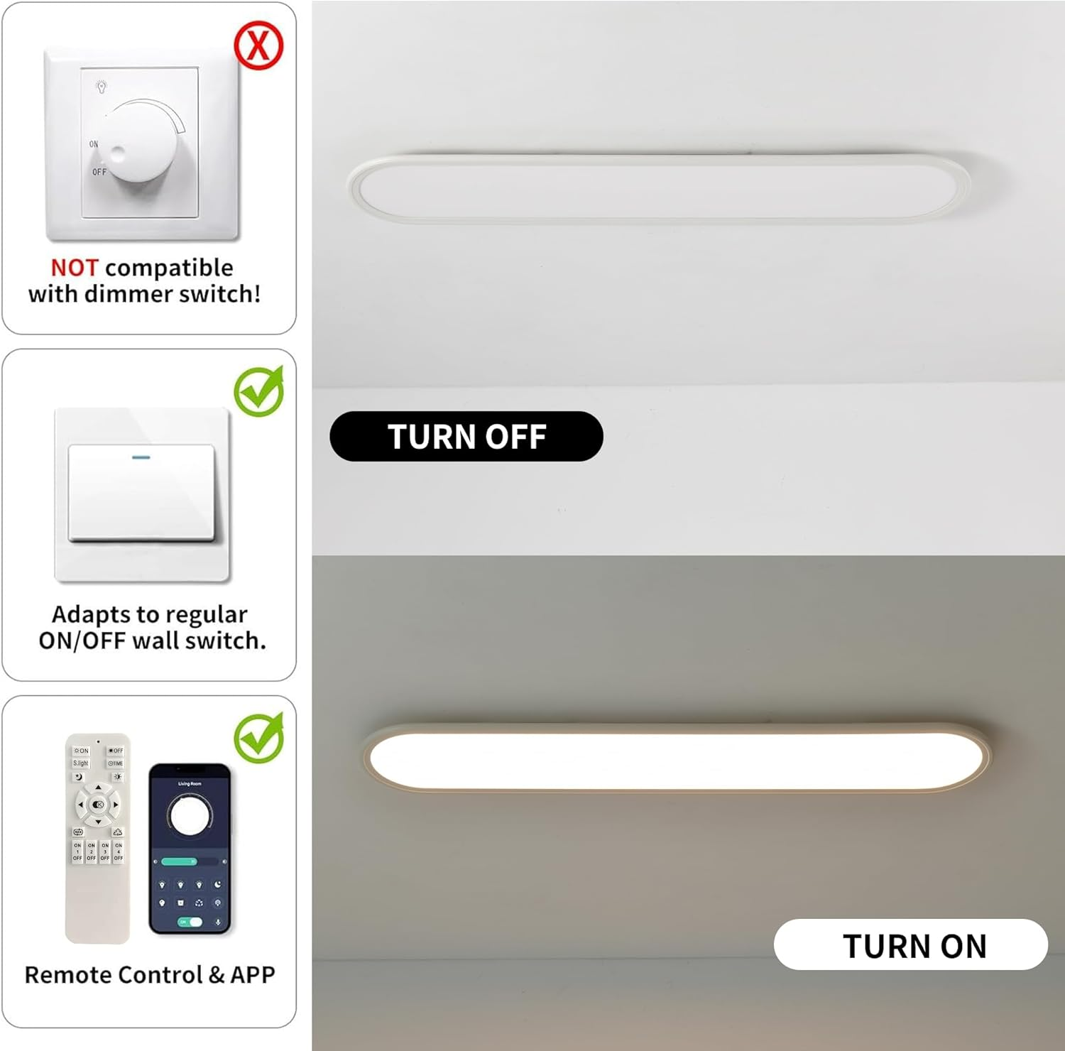 Ganeed Modern Dimmable LED Ceiling Light, Acrylic Ultra Thin Ceiling Lamp with Remote, 70Cm Semi Flush Mount Ceiling Light LED Chandelier for Bedroom Living Dining Room Kitchen, 3000K-6000K - Black/120Cm image number 5