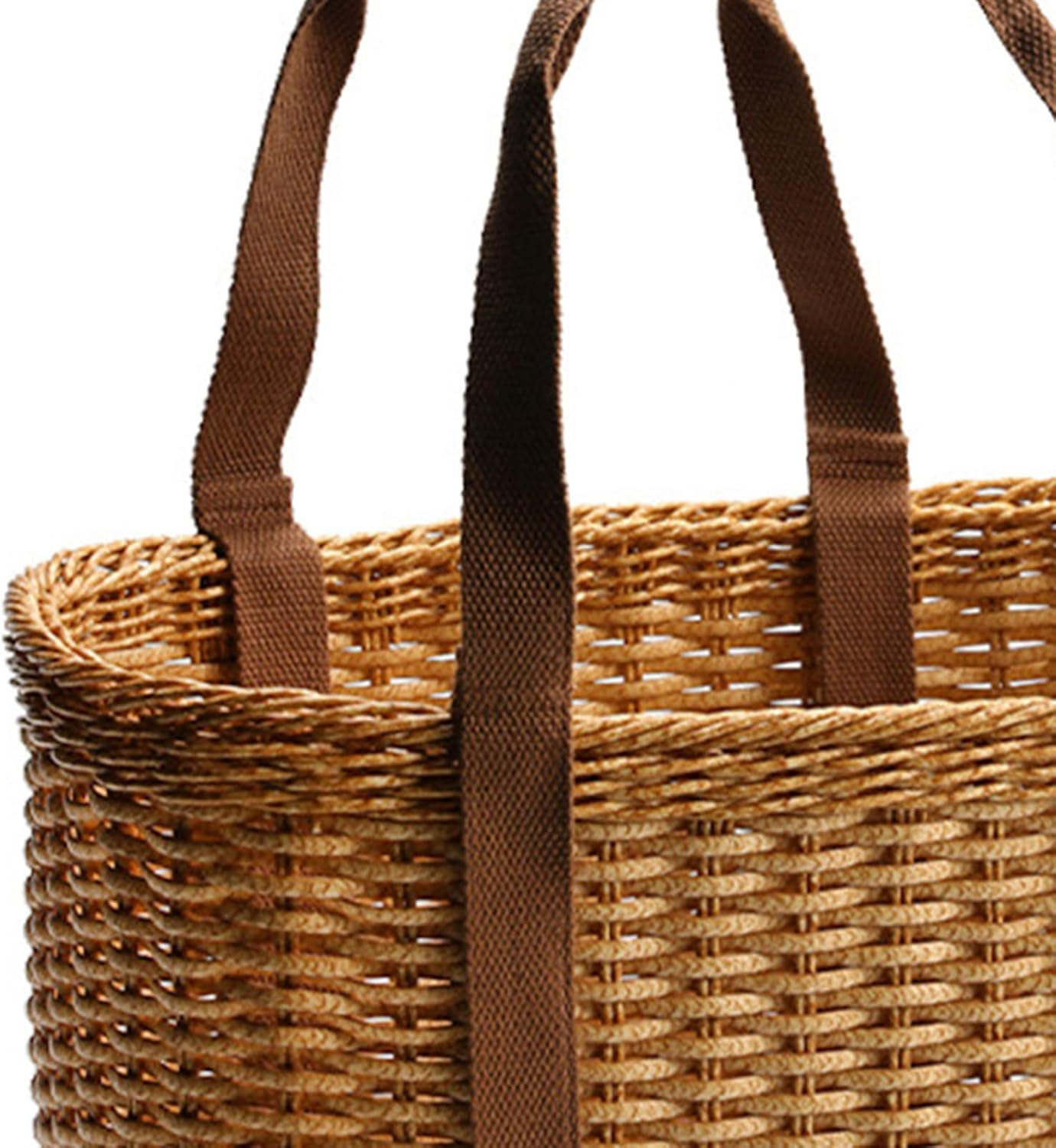 Fonowx Hand Woven Wicker Basket with Handle Flower Basket Functional Simple Storage Basket Shopping Basket Bag for Shopping Camping Daily Necessities Outdoor Picnics, Large - Small image number 6