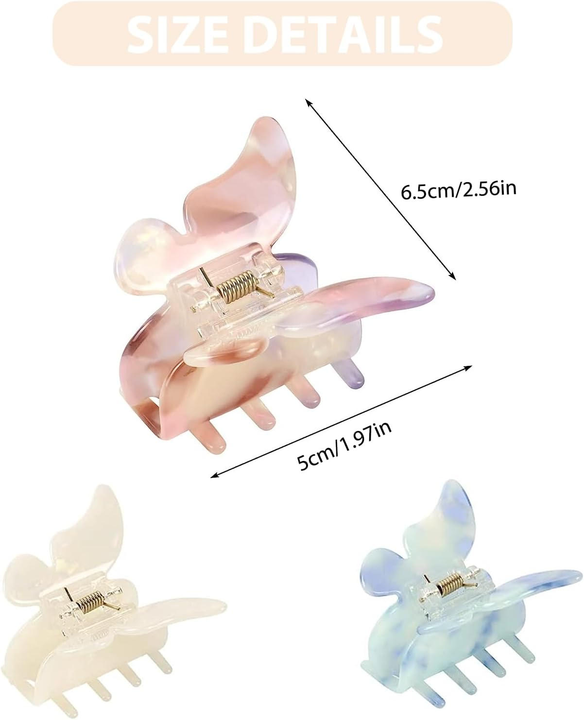 TYEQWT 3 Pieces Butterfly Hair Clips in Acetate, Cute Hair Clips, Non-Slip Medium Hair Clips, Butterfly Hair Accessories for Women and Girls