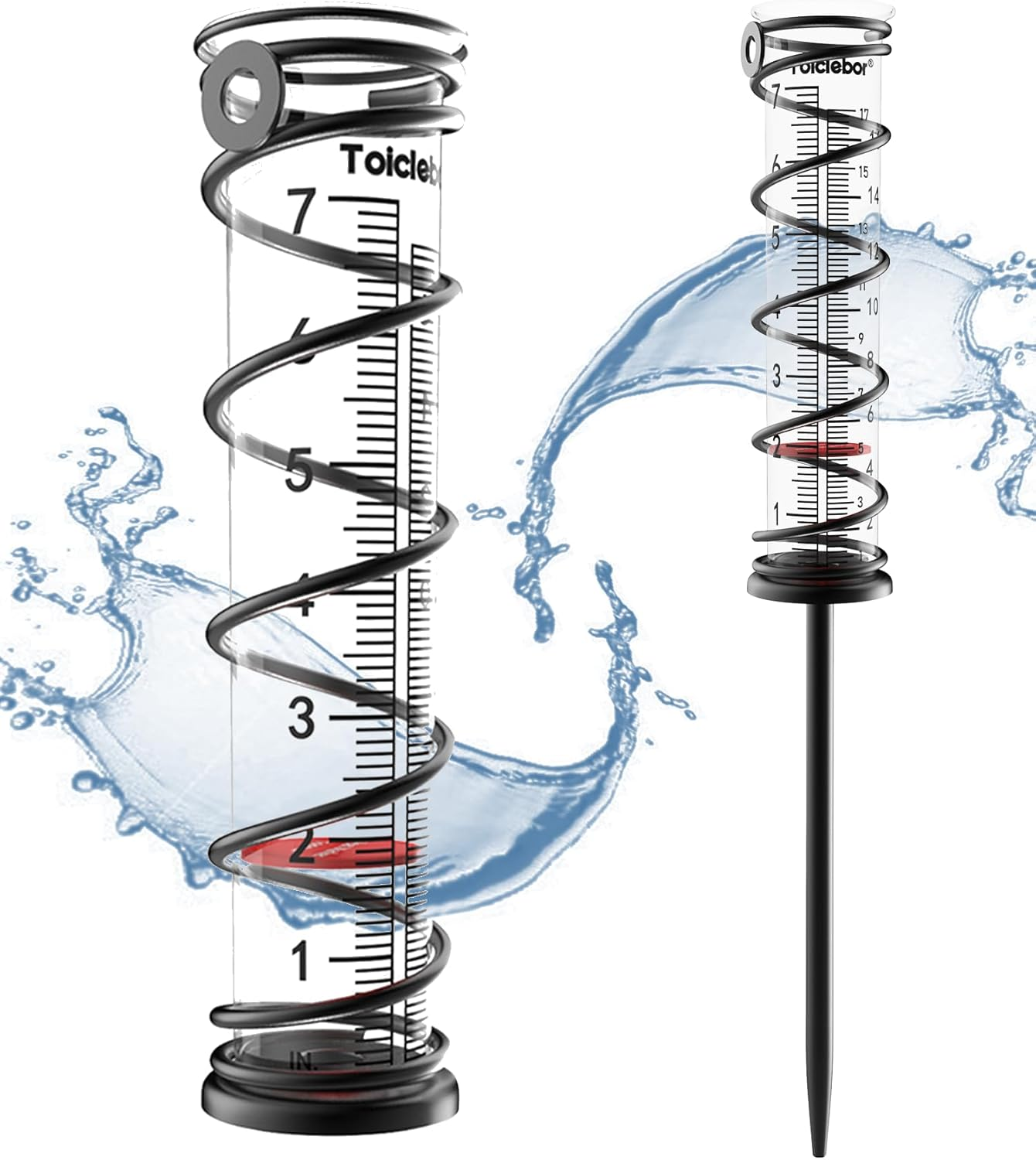 Toiclebor 7" Capacity Glass Rain Gauge,Big Capacity Metal Frame Rain Gauge,Scale Clear,Replacement,Detachable Rain Gauge with Stake,Decorative for Garden,Yard, Deck, Lawn, Landscape image number 2