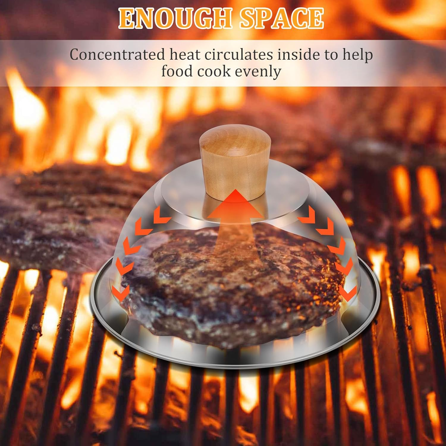 4 Pcs Burger Cover, round Basting Cover, Cheese Melting Dome with Bamboo Handle, Stainless Steel Burger Cover, Grill Accessory, Dishwasher Safe Steaming Cover for Cooking Hamburgers Steaks Bacon image number 1