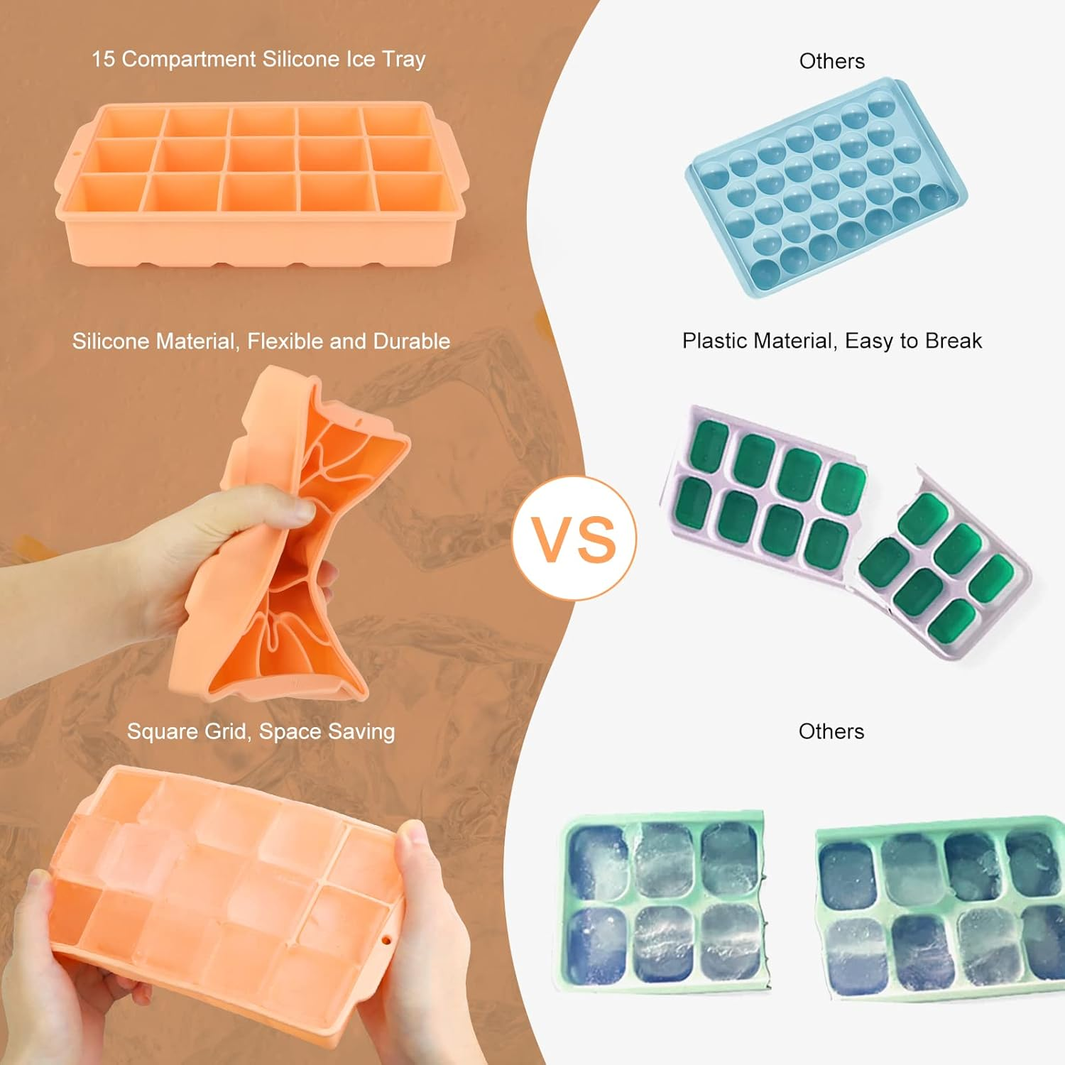 JOPHEK Ice Cube Tray, Pack of 2, 30 Compartments Silicone Ice Cube Tray, Large Square Ice Cubes, 3.5 Cm for Cocktails, Whisky, Wine, Fruit, Fruit Purees, Ice Cream, Iced Tea image number 2