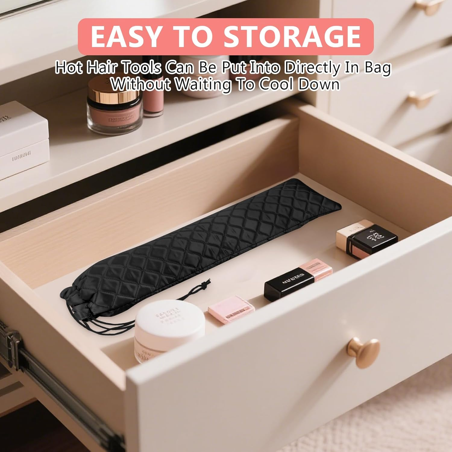 AMIJEAL Heat Resistant Hair Tools Storage Bag Portable Travel Drawstring Organizer Cover Pouch for Curling Iron, Flat Iron, Hair Straightener and Other Styling Tools(16" X 4.3") image number 6