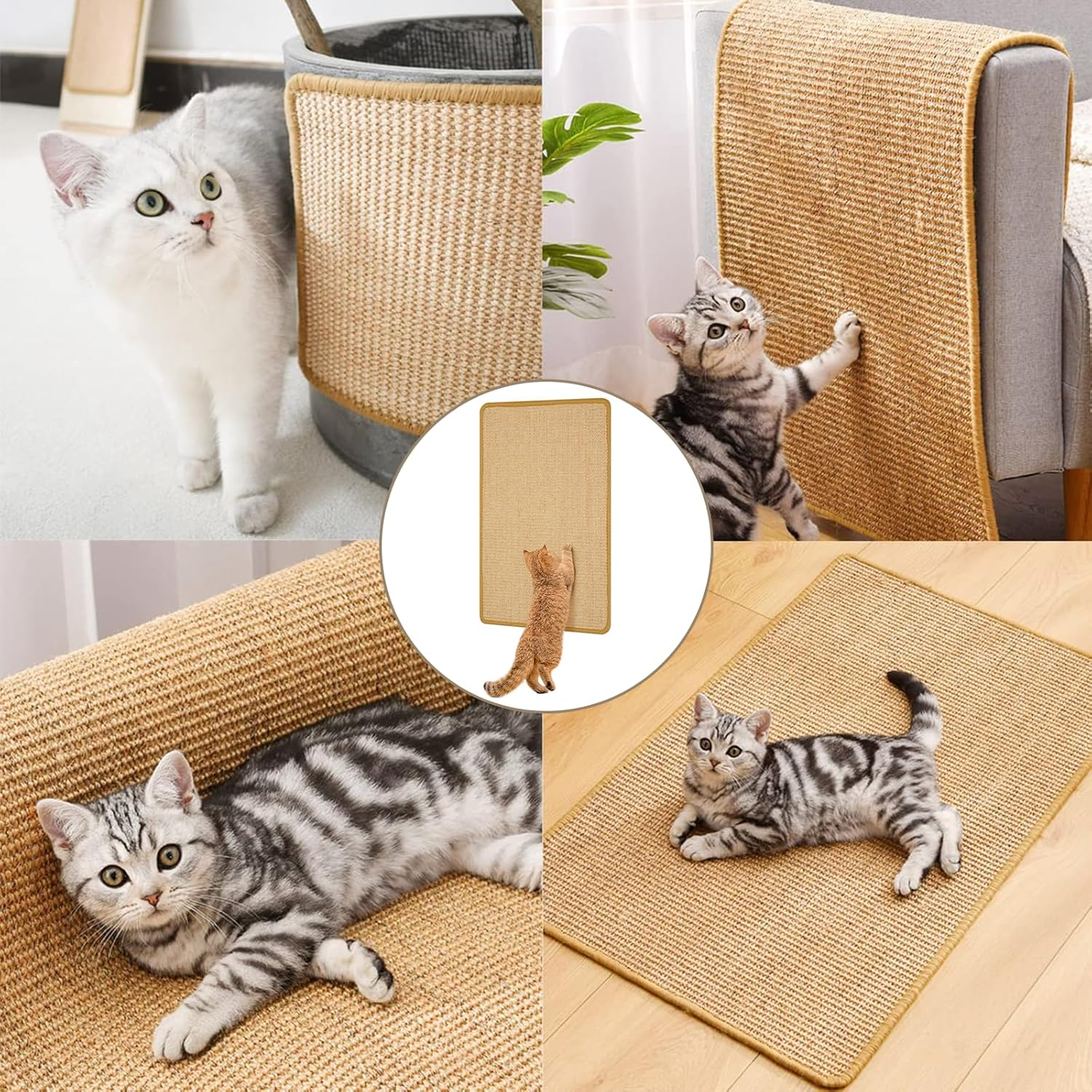 Cat Scratcher Mat, 40 * 60Cm Natural Sisal Cat Scratch Mats, Horizontal Cat Floor Scratching Pad Rug with Sticky Velcro Tapes, Protect Couch and Carpets image number 3