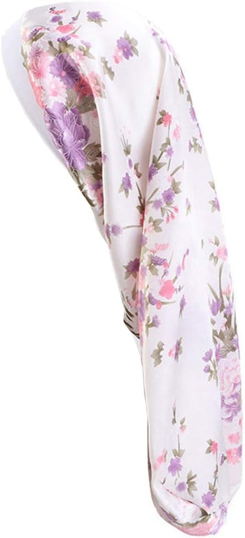 COMVIP Women Elastic Wide Band Extra Long Bonnet Sleeping Head Cover D: White image number 3