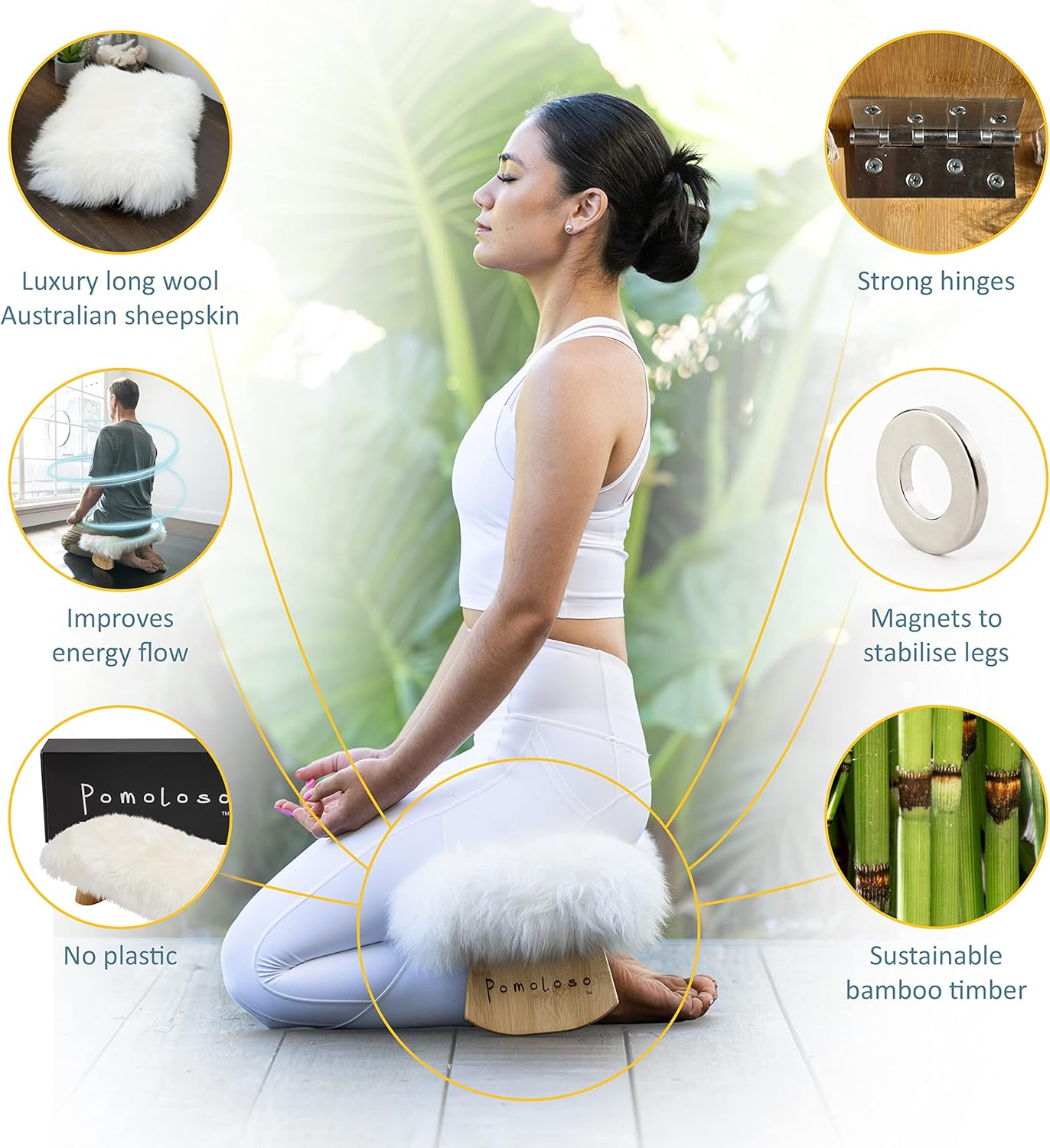 Meditation Bench Luxury Genuine Sheepskin Seat Cover Meditate Deeper & Longer in Pure Comfort - Mindful Prayer Kneeler - Unique Ergonomic Design Supports Back and Knees to Bring Health & Wellbeing image number 5