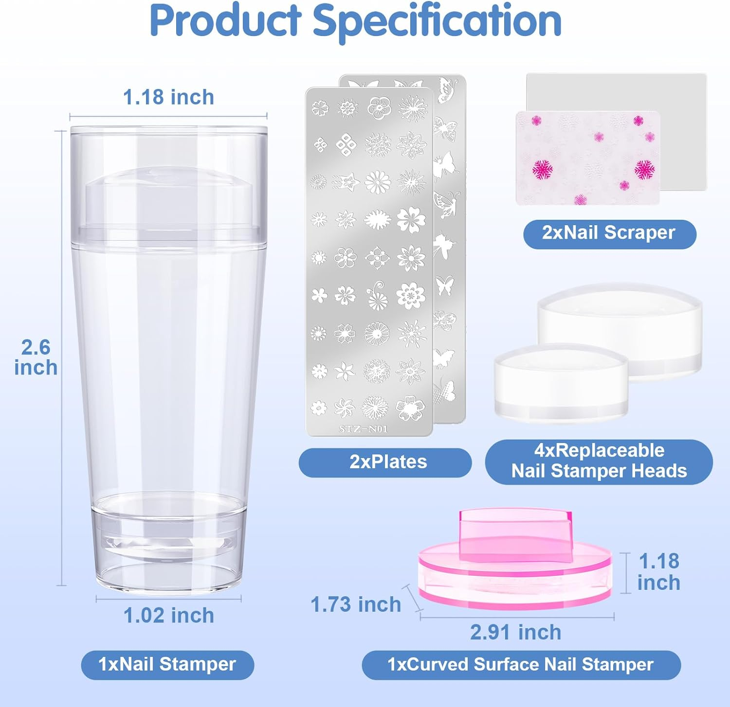 French Nail Stamper, Nail Stamper Kit - 2Pcs Nail Art Stamper, Nail Scraper, 2Pcs Nail Stamping Plate, 4Pcs Replaceable Silicone Jelly Heads for Gel Manicure Home Salon Nail Art DIY image number 2