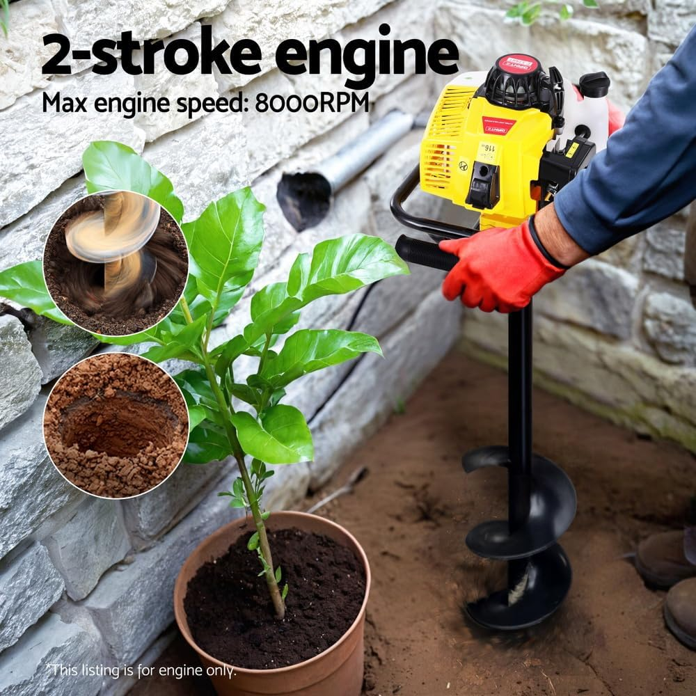 Giantz Post Hole Digger 82CC Motor Only Petrol Hand Engine Earth Diggers Yellow image number 1