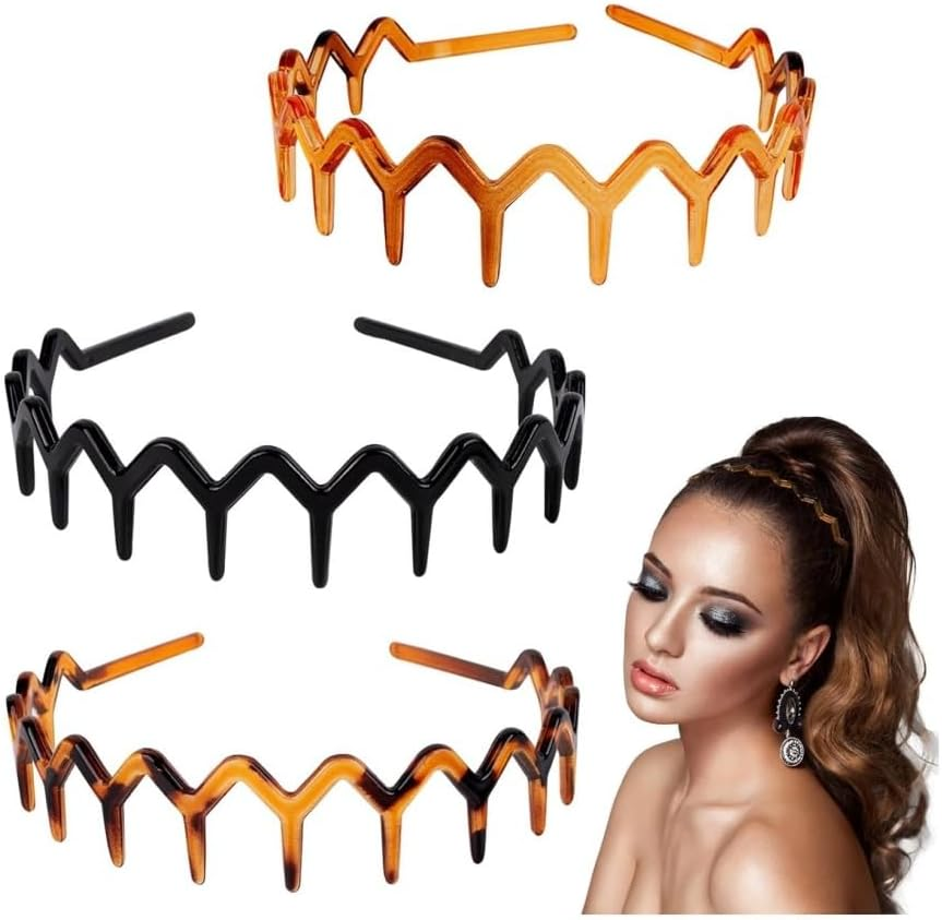 KOMUNJ Pack of 3 Zigzag Headbands, Women'S Comfort Zig Zag Headband for Women, Men, 3 Colours image number 2