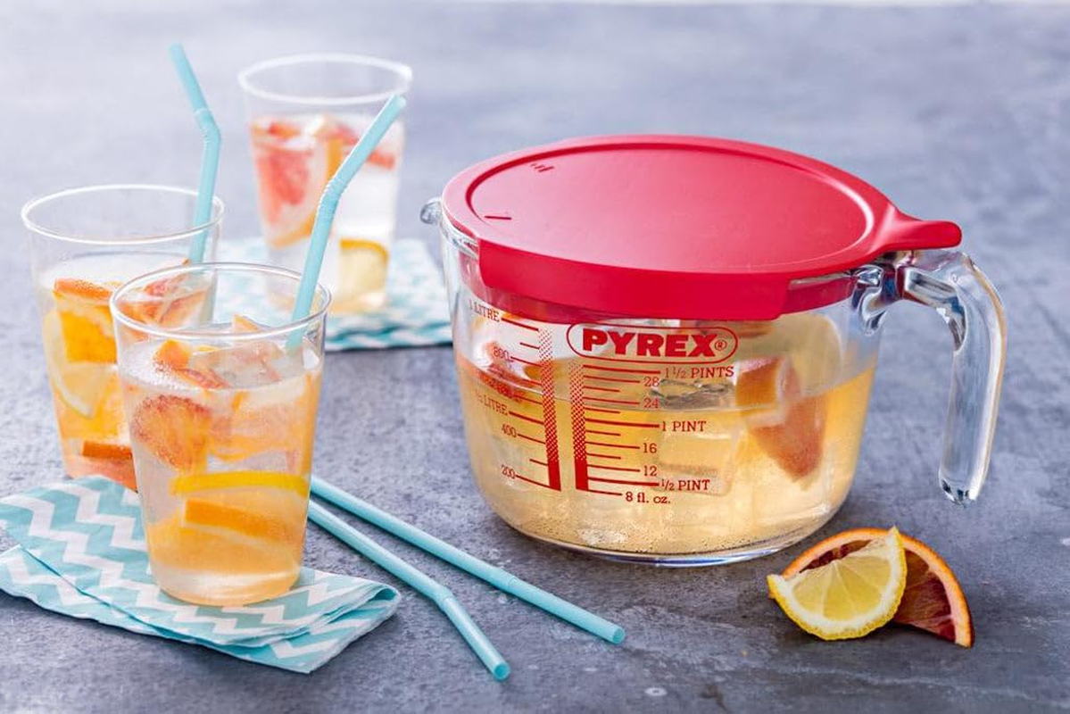 Pyrex Cook&Enjoy Measure Jug with Lid &ndash; High and Low Pouring Spout for Controlled Flow &ndash; Borosilicate Glass with Visible Measuring Scale, Freezer Dishwasher Microwave Safe &ndash; 1 Litre Capacity image number 1