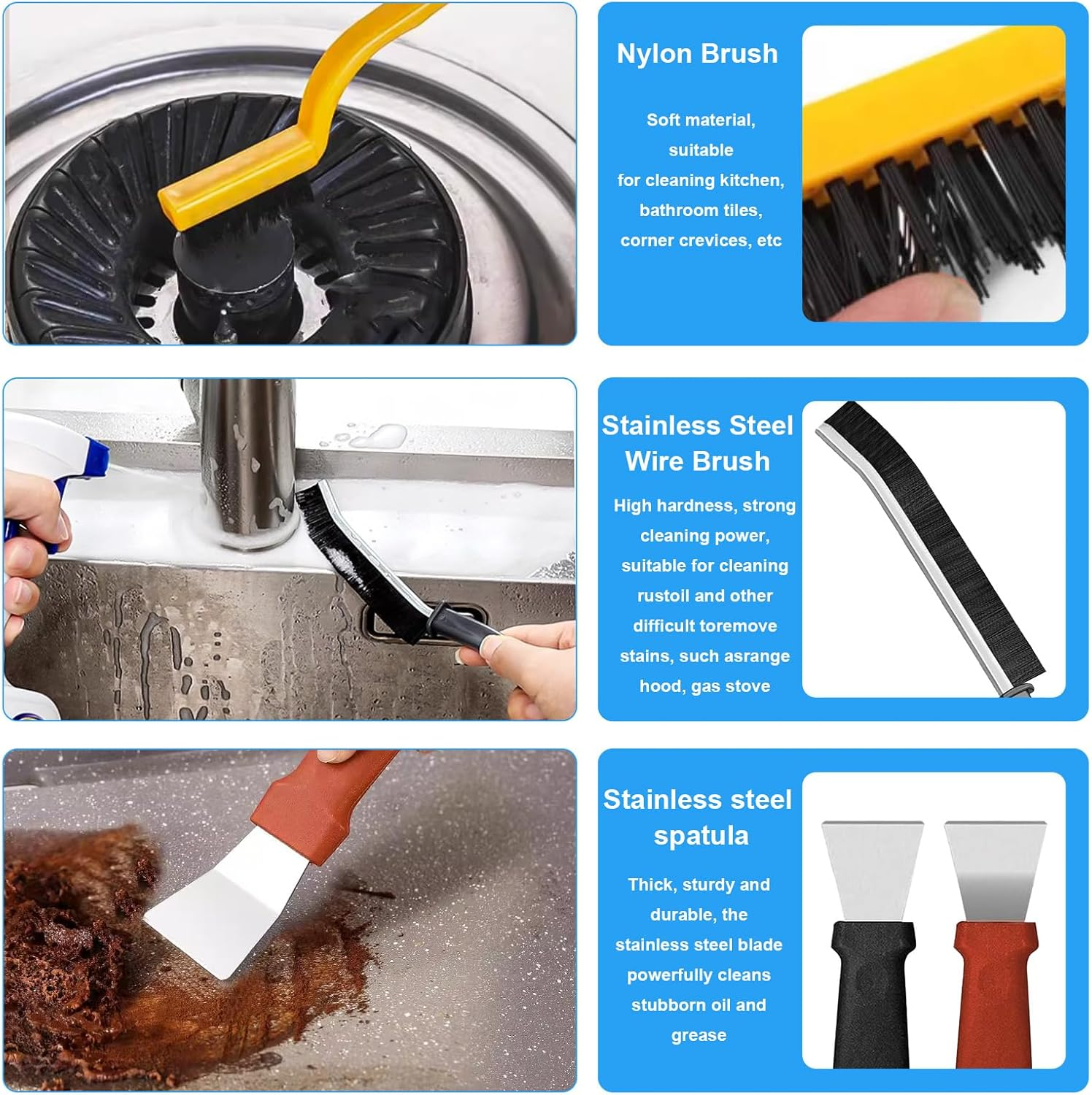 Crevice Cleaning Brush Set - 8 Pcs Multifunctional Cleaning Tools, Hard Bristle Crevice Brushes for Household Use, Bathroom Tiles, Kitchen image number 6
