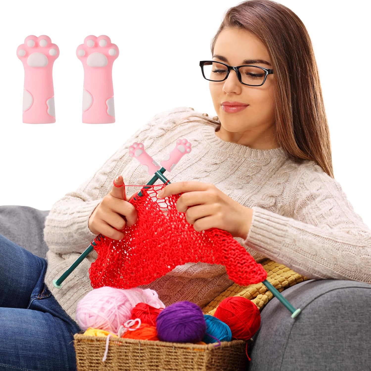 8Pcs Cat Paw Knitting Needle Stoppers, Silicone Cute Knitting Needle Point Protectors Caps Stitch Needle Tip Covers Knitting Accessories for 11-17 (0.31-0.5 Inch) Needles (Color Combination 1) image number 1