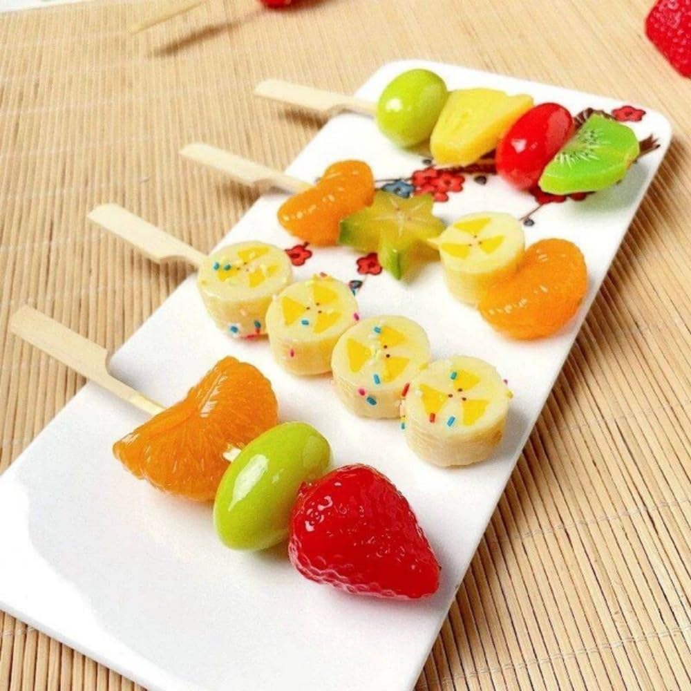 100 Pieces Bamboo Paddle Skewers 18CM, Flat Burgers Sticks Children Kids Wooden Fruits Picks Cocktail Barbecue Kebabs for Buffets Party Fountain Fondue Stick Holders (18CM) image number 1