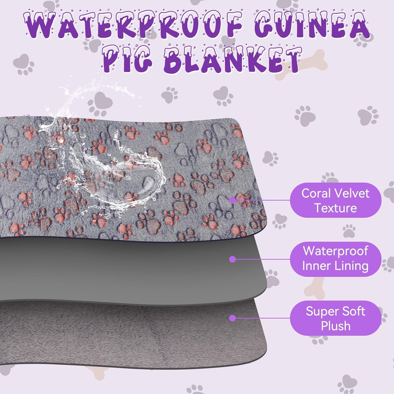 Waterproof Guinea Pig Blankets Washable 3 Pack Small Animal Fleece Cage Liners Pet Soft Sleep Mat Pad Cover Warm Flannel Throw for Hamster Guinea Pig Rabbit Chinchilla Hedgehog Ferret 23"&times;16" image number 6