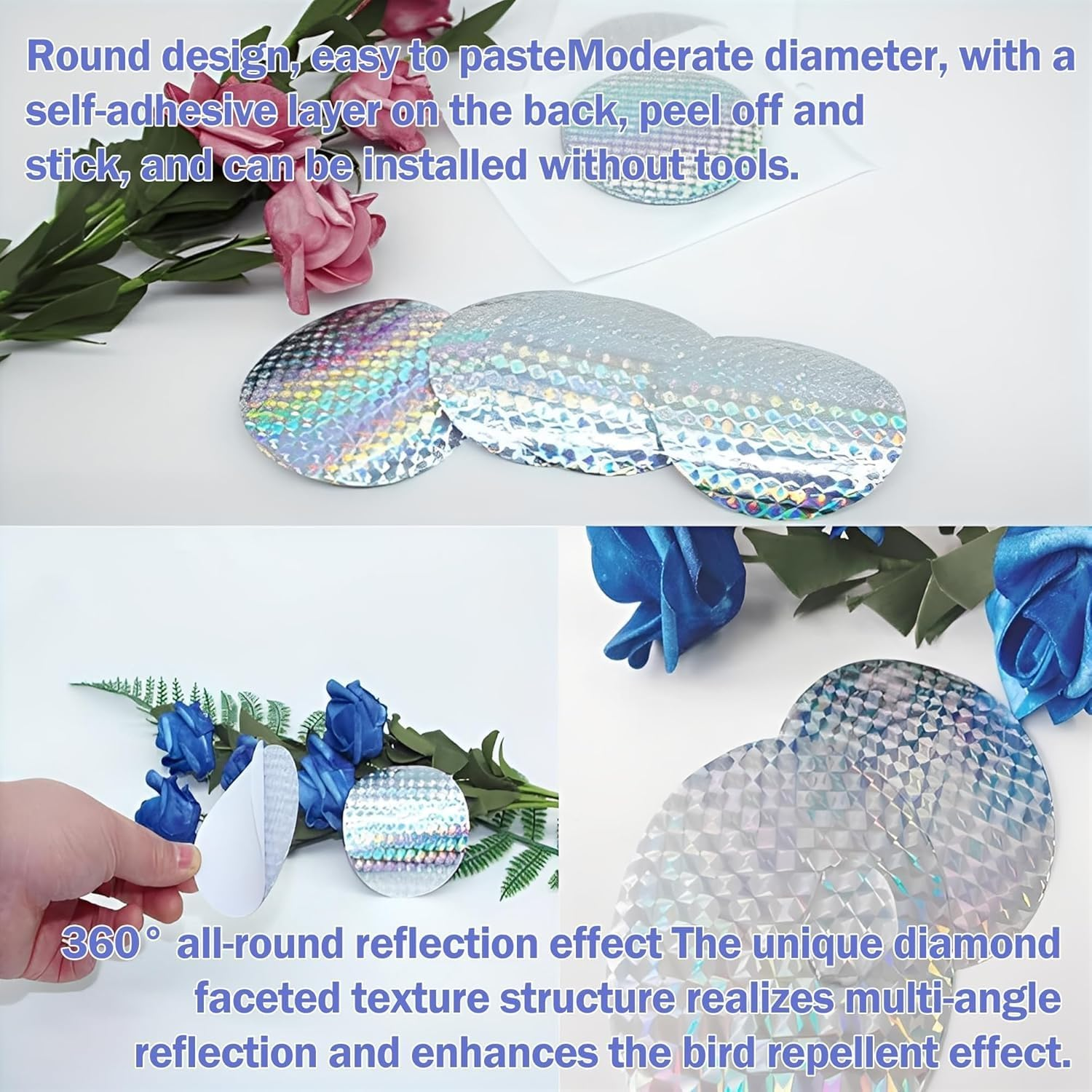 60 Pcs Reflective Window Tint Bird Deterrents,Anti-Collision Window Stickers, Bird Film Bird Deterrent Spikes Reflective Discs(75 Mm) image number 5