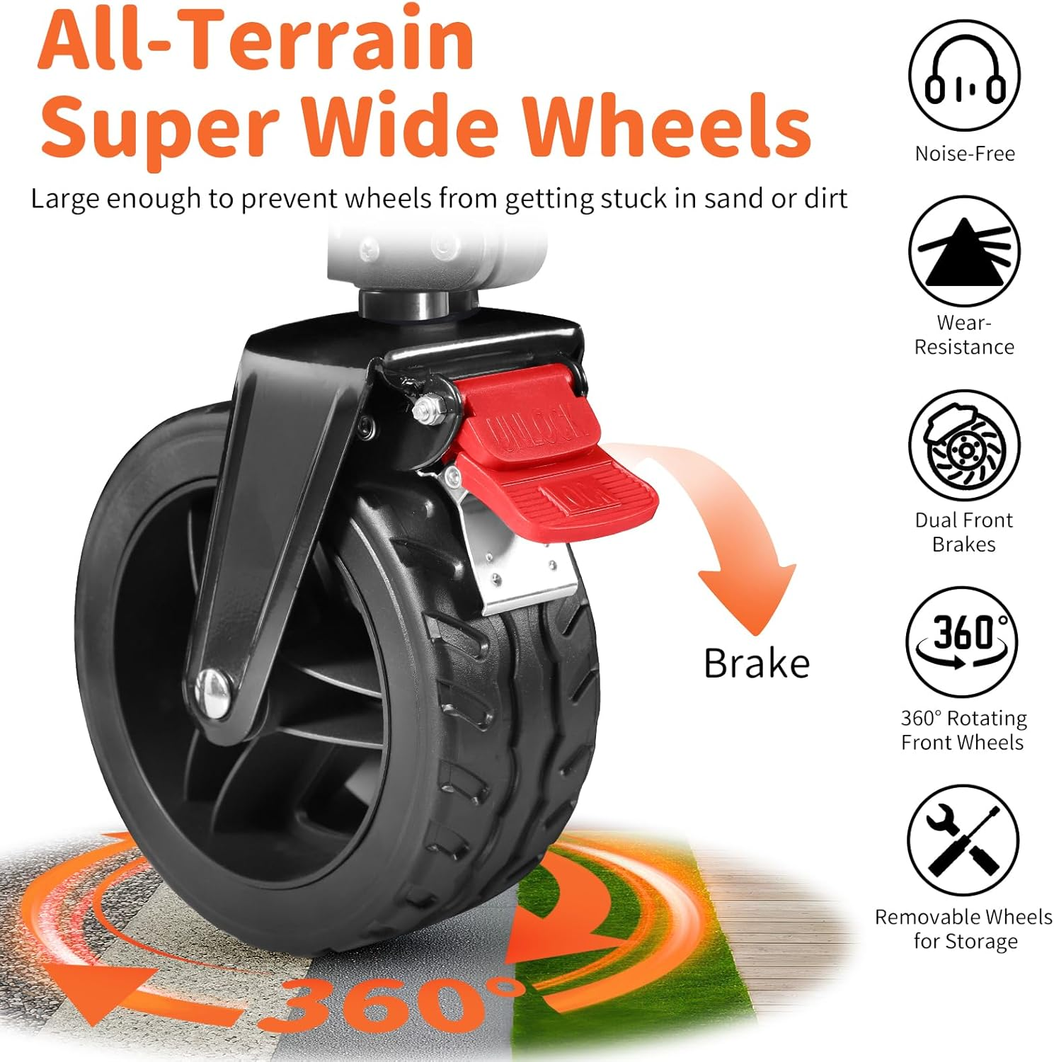 BELEEV Collapsible Wagon Cart, Heavy Duty Foldable Utility Cart with 6" All-Terrain Big Wheels, 130L Large Capacity, Side Pocket & Drink Holders for Beach Grocery Garden Camping Sports Shopping(Black) image number 5