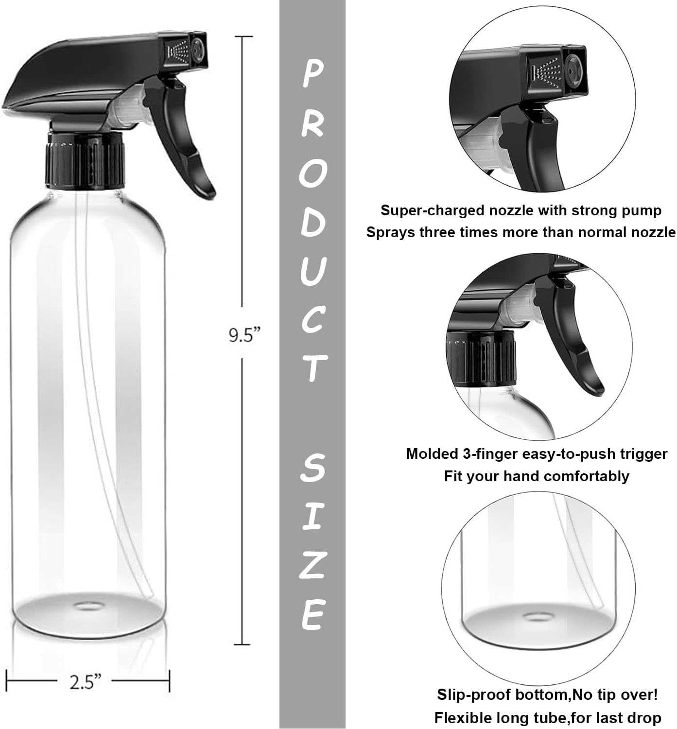 4 Pack 16Oz Plastic Spray Bottle, Empty Spray Bottles Clear and Refillable Container with Labels & Adjustable Nozzle for Water, Essential Oils, Hair, Cleaning Products, Plants, Pet, BBQ