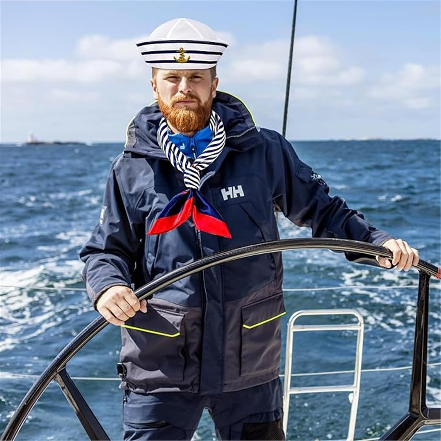 2-Piece Sailor Hat & Scarf Set, Navy Blue, Unisex-Adults, Costume Accessory, Sailor Costume, Party Accessory image number 1