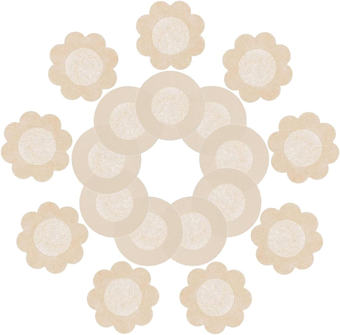Nipple Cover, 40 PCS Disposable Breast Covers Self-Adhesive Petal Bra Pasties for Women (Round & Flower Shape) Nude