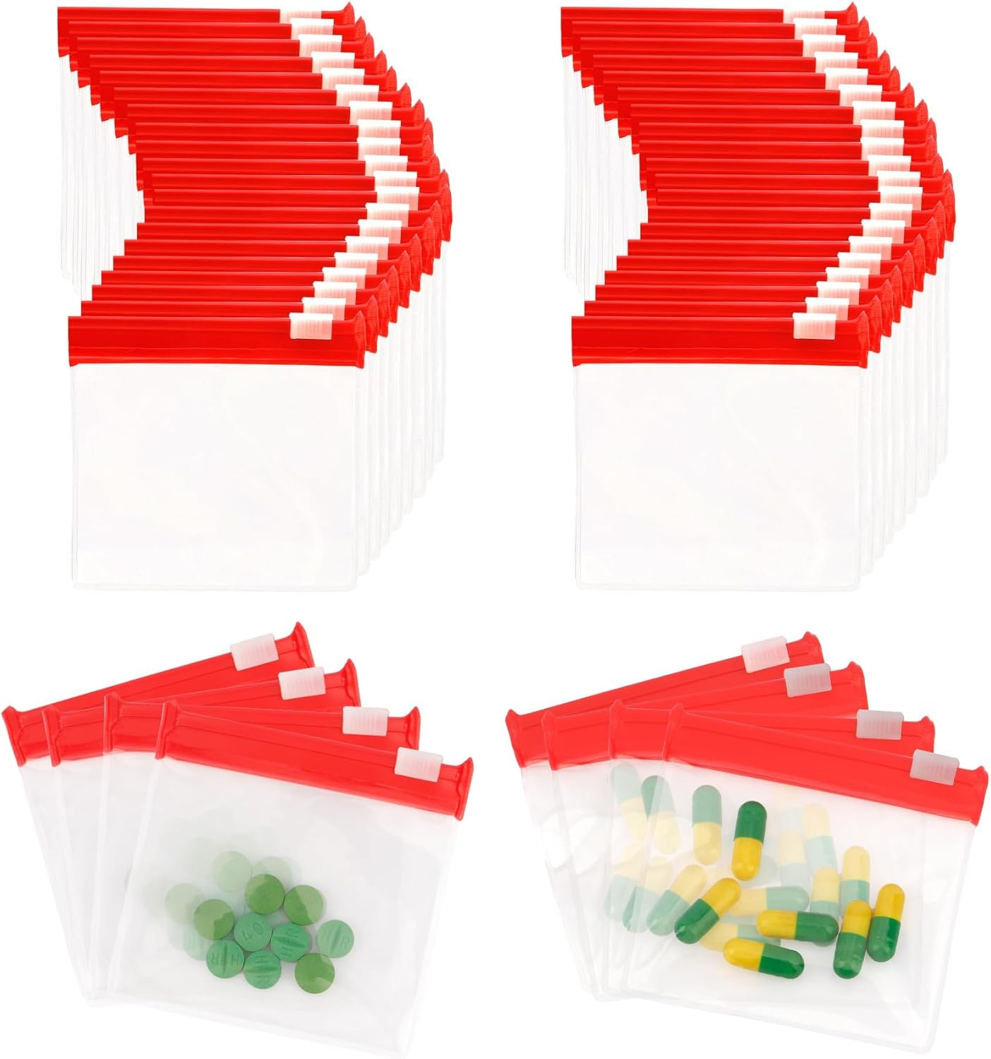 Pill Pouch Bags,48Pcs White Reusable Pill Storage Pouch Bags,Zipper Slide Lock Transparent Travel Medicine Organizer Storage Pouches for Vitamins,Supplements,Medications,Jewelry,Crafts,Small Objects