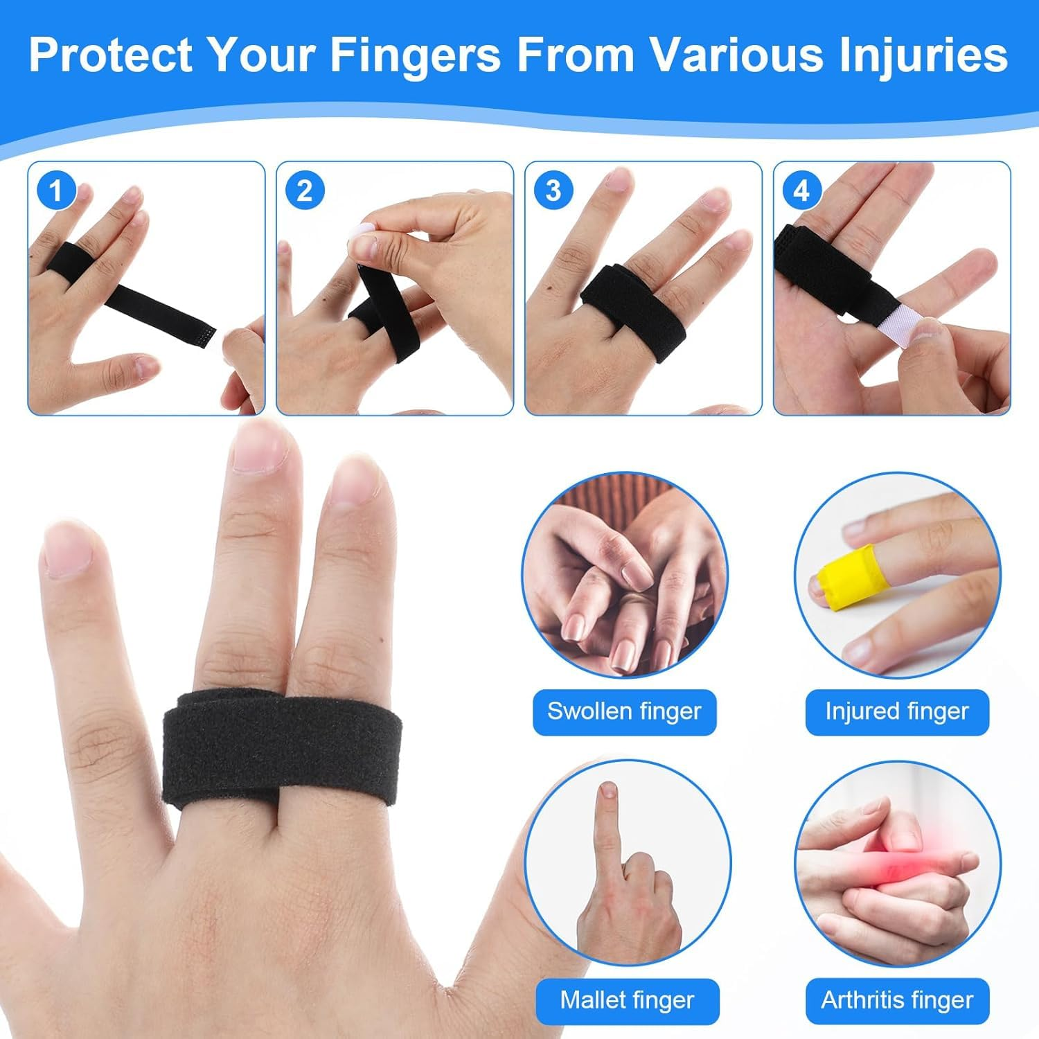 8 PCS Finger Splints Set with Adjustable Straps for Broken Toes, Sprained Fingers & Arthritis Pain Relief, Support & Protection for All Fingers image number 4