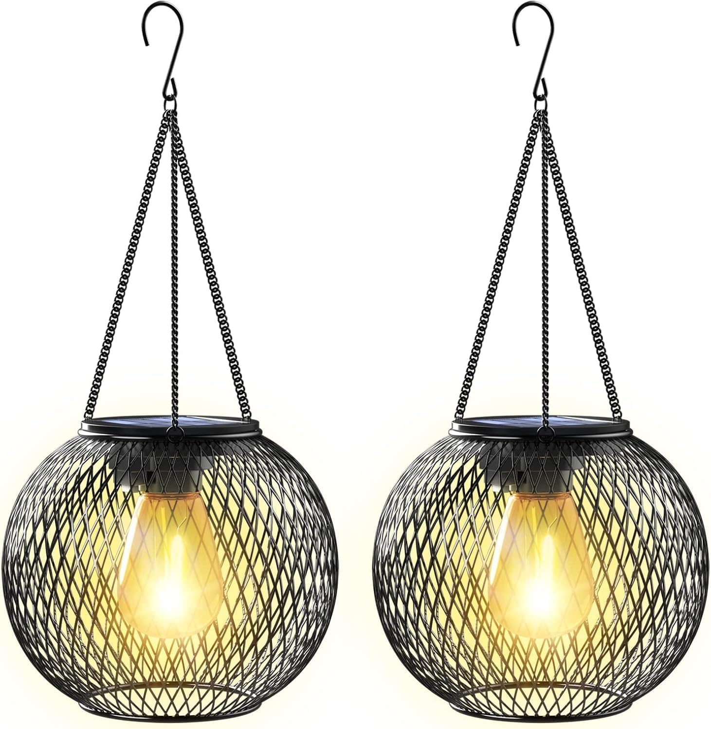 Solar Lantern Outdoor, Upgraded Hanging Solar Lights Outdoor Garden Metal Hanging Lanterns Decorative Lighting Solar Powered Waterproof Tree Lantern for Garden Yard Patio Pathway, 2 Pack image number 2