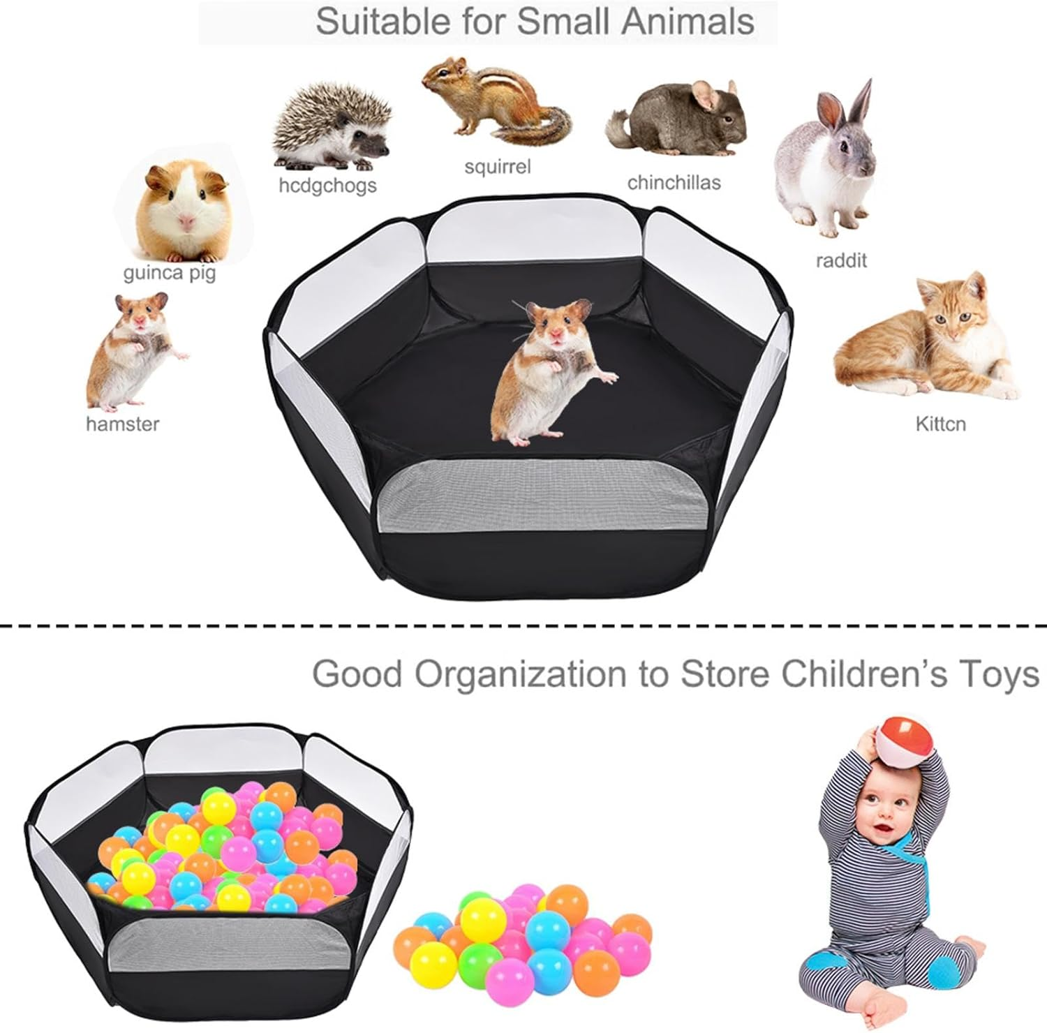 Hamster Playpen, Foldable Small Animal Playpen, Pop up Play Pen Hamster Playground, Portable Indoor Outdoor Pet Exercise Fence for Hamster, Guinea Pig, Rabbits, Chinchillas and Hedgehogs image number 4