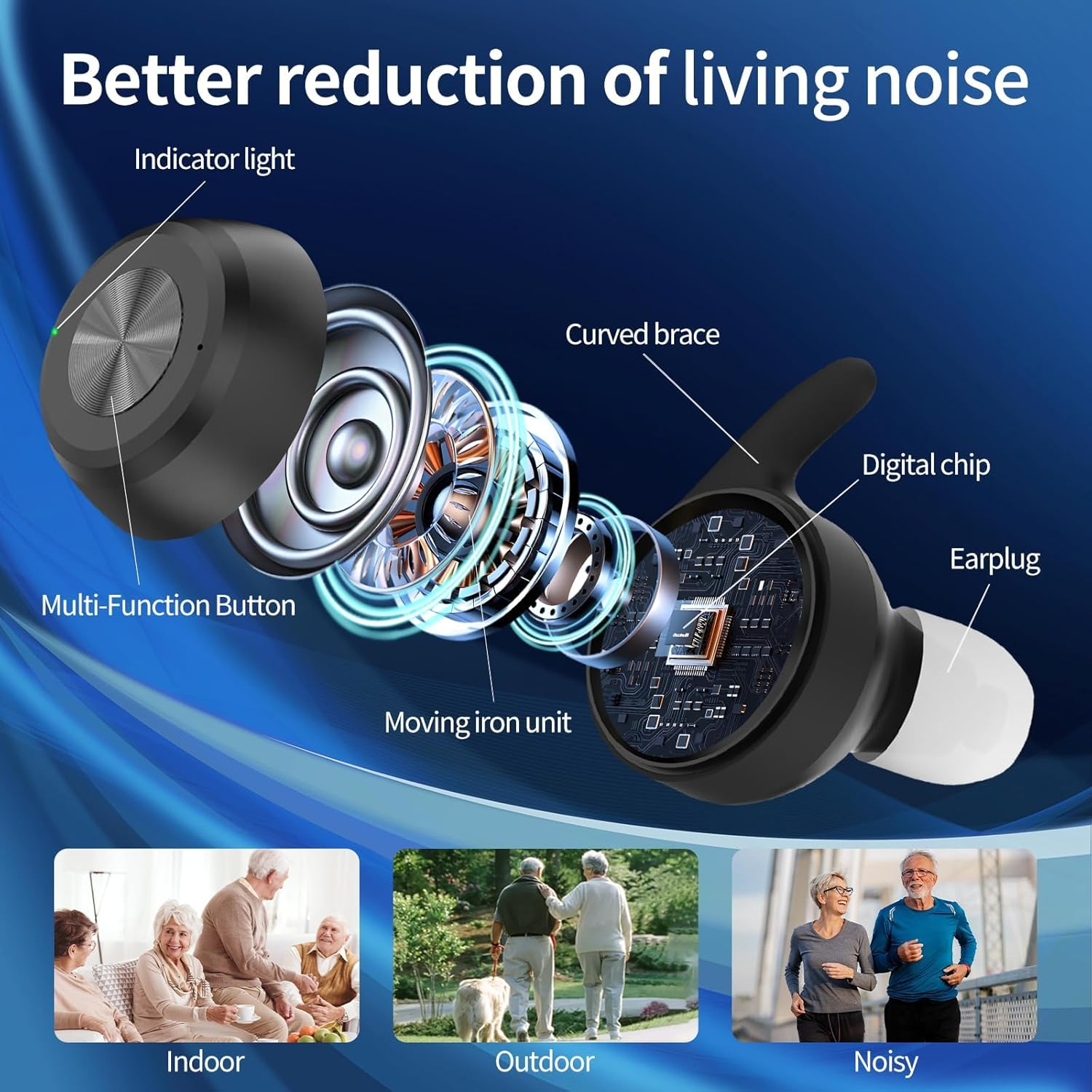 Digital Hearing Aids for Seniors &ndash; Noise Cancelling with 16-Channel Sound Processing, Rechargeable Bluetooth Wireless Hearing Aids with Charging Case, Invisible & Comfortable Fit