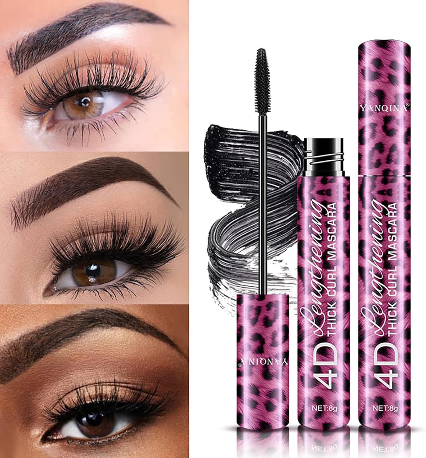 Volksrose 4D Silk Fiber Lash Mascara & Eyeliner Kit,Black Silk Fiber Lash Mascara Waterproof & Smudge-Proof, Lengthening Natural Extension Mascara Liquid Eye Liner,Long-Lasting No Flaking image number 3