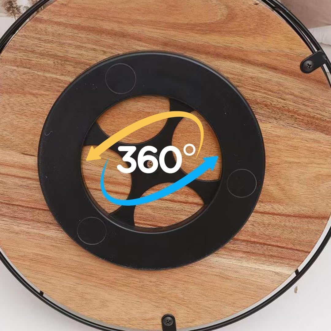 Dxzephious 11.5" Acacia Wood Lazy Susan Turntable, Kitchen Organizer 360 Degree Turntable with Steel Sides, Turntable for Countertop Cabinet or Dining Table,Lazy Susan for Table Top image number 6