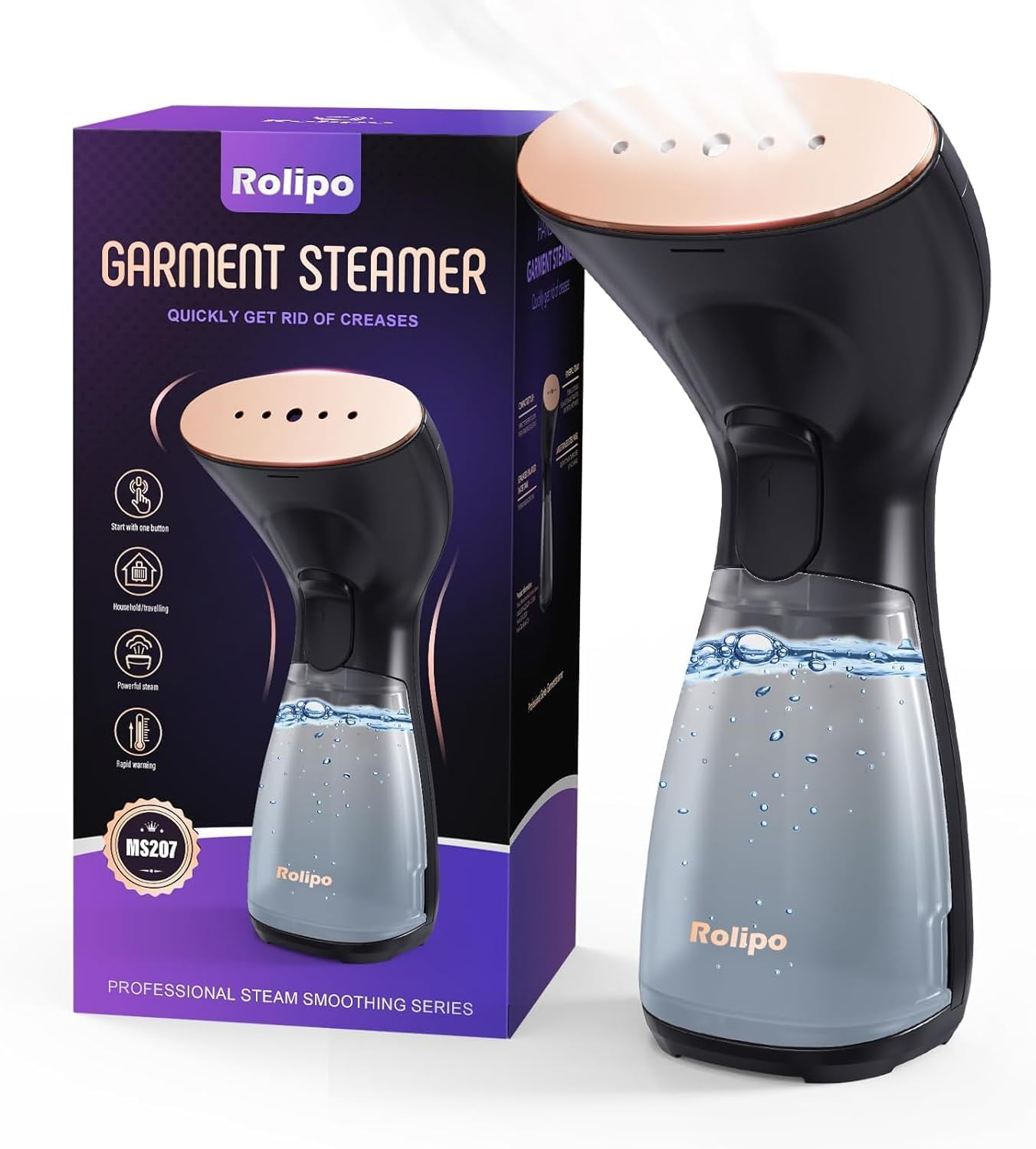 Rolipo Clothes Steamer, Handheld Garment Steamer Clothing for Efficient Wrinkle Removal, Compact and Portable for Home, Travel, Office Use