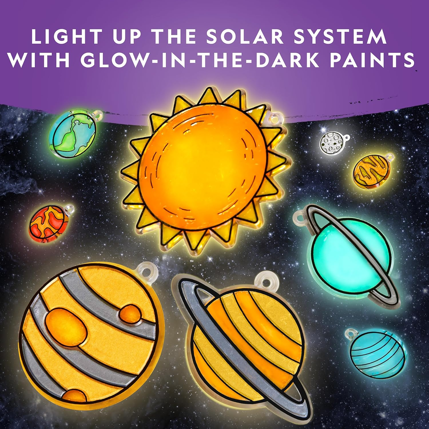 National Geographic Kids Window Art Kit - Stained Glass Solar System Arts & Crafts Kit with Glow in the Dark Planets, Suncatchers, Space Room D&eacute;cor image number 3
