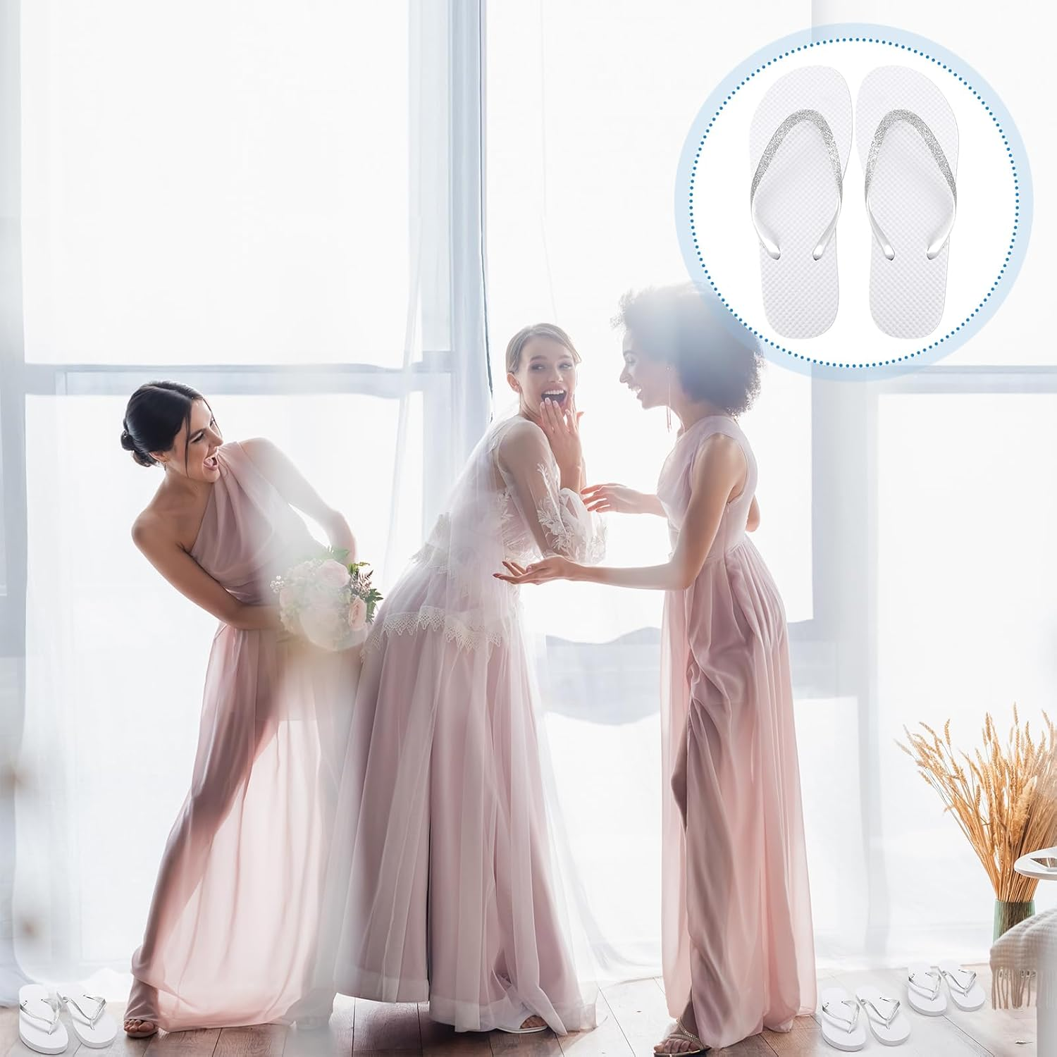 Ramede 24 Pairs Flip Flops Bulk Soft Wedding Sandals Hotel Spa Wedding Slippers for Guest Pool Shower Party Reception - Gold image number 6