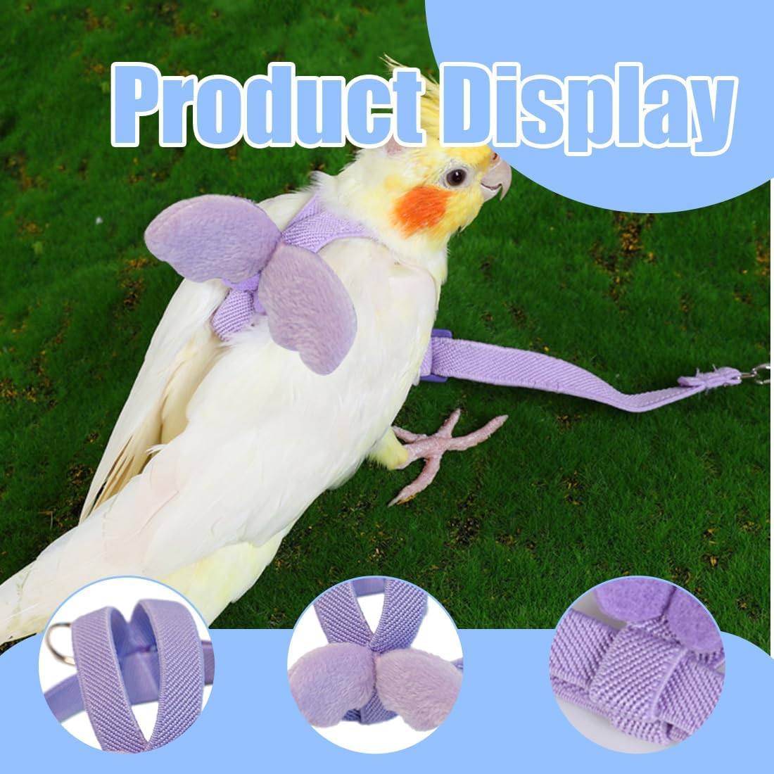 Bird Harness, Pack of 2, Parrot Flight Harness, Adjustable Bird Harness, Pet Harness and Lead (For Cockatiels, Small, Medium Parrots) image number 5