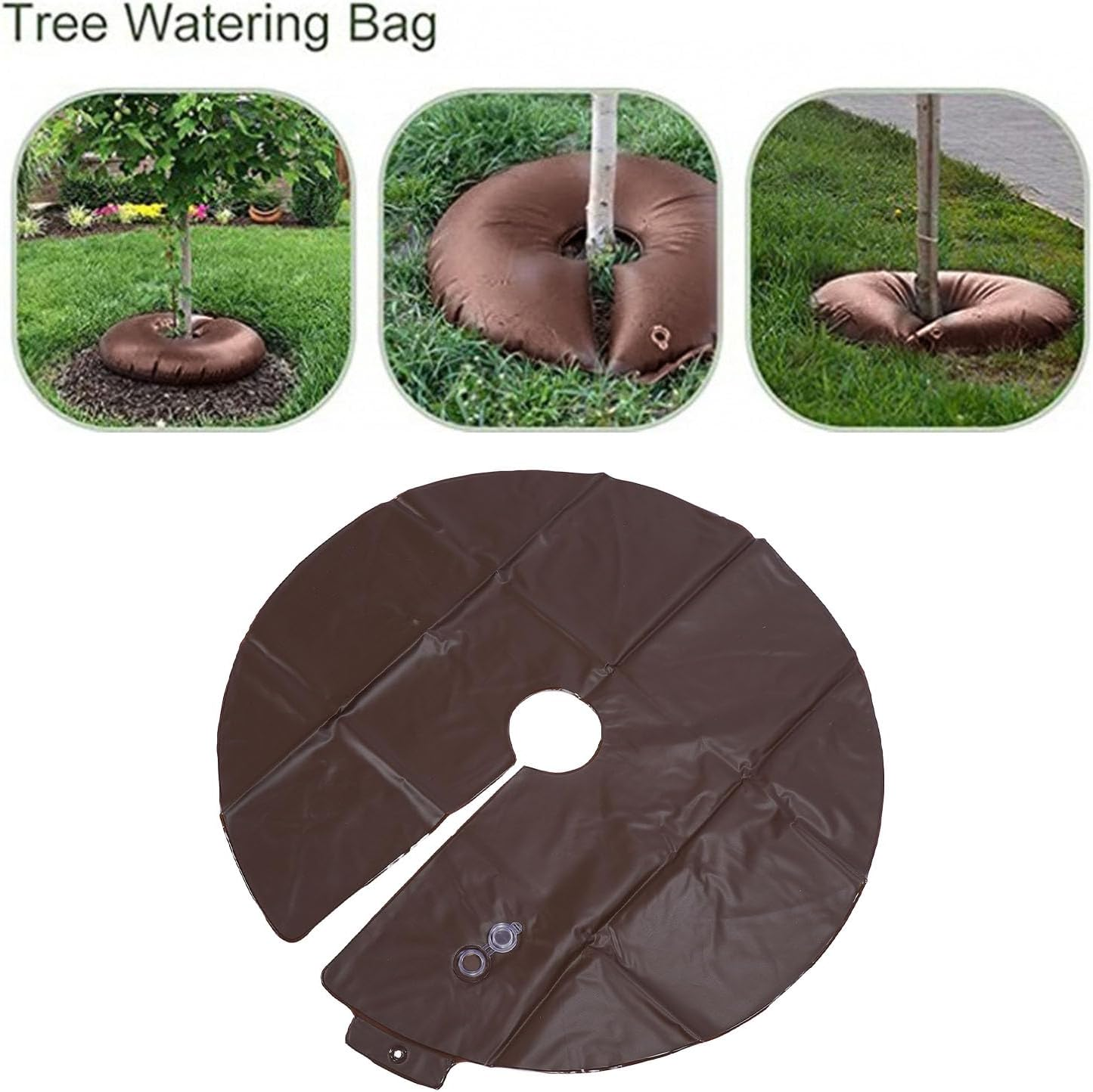 10 Gallon Tree Watering Rings, Slow Release Tree Watering Bag 23.6Inch PVC Drip Irrigation Water Pouch round Watering Bags Automatic Drip System for Planting Gardening Trees - Coffee image number 5