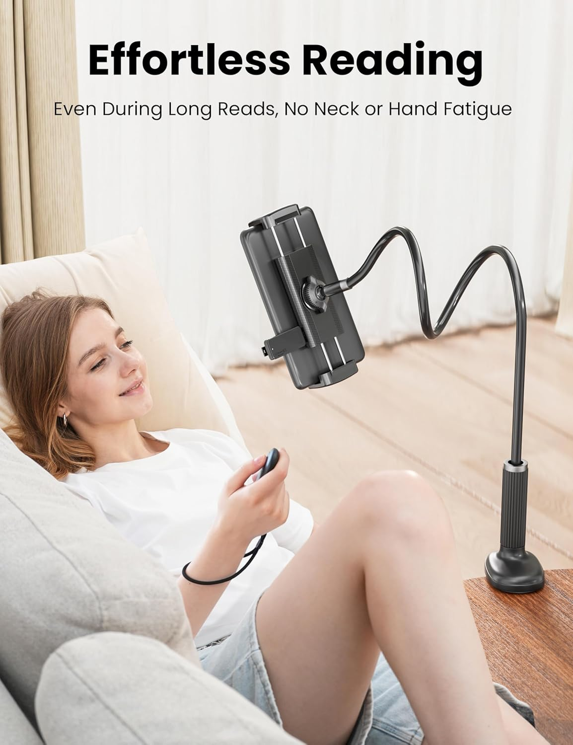 Gooseneck Kindle Holder with Remote Page Turner for Reading in Bed,Tablet Mount Holder for Desk,Flexible Long Arm for Tablets Iphones Kindle Accessories image number 4