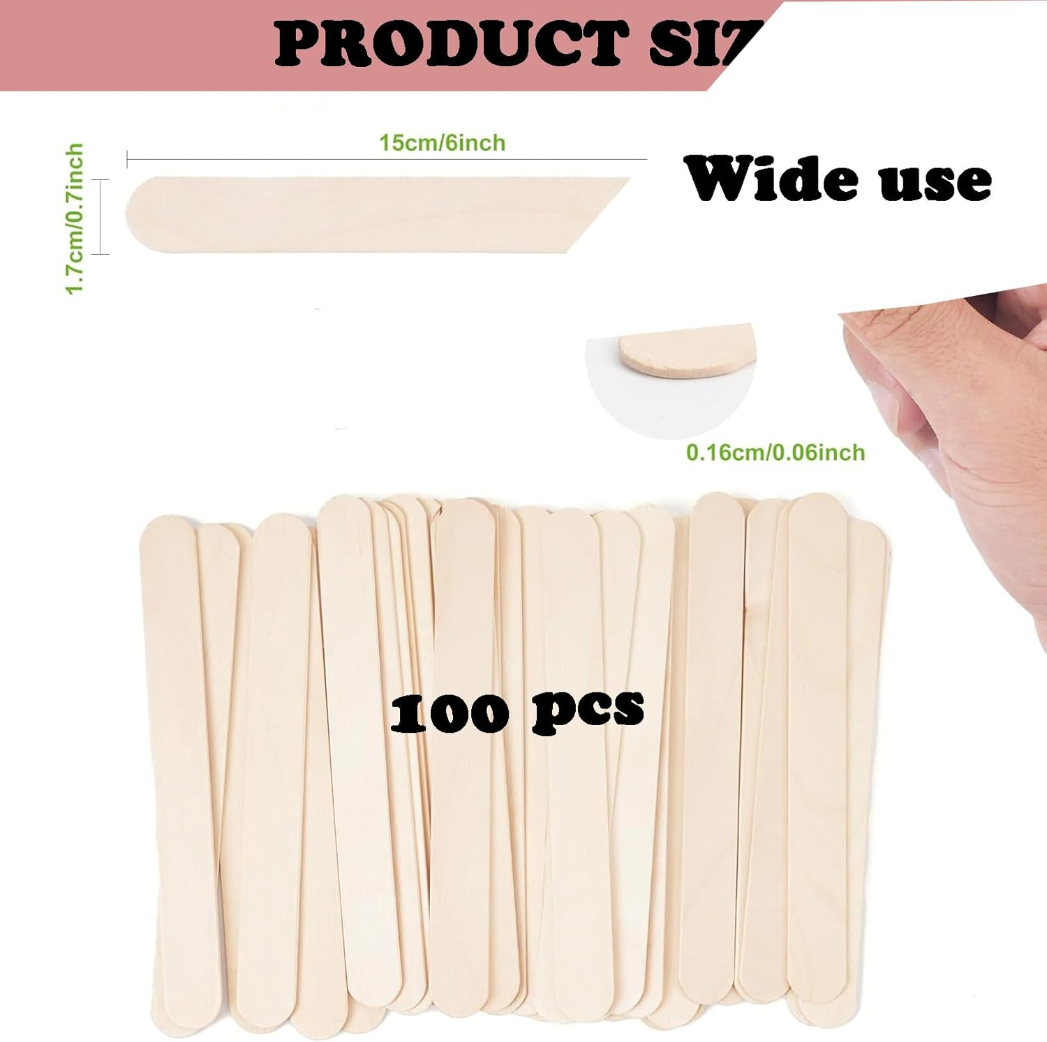 100 Pcs Waxing Sticks Assorted Wax Applicator Sticks for Body Legs Face Wood Craft Sticks for Body Hair Removal, Tongue Depressors, Popsicle Sticks image number 3