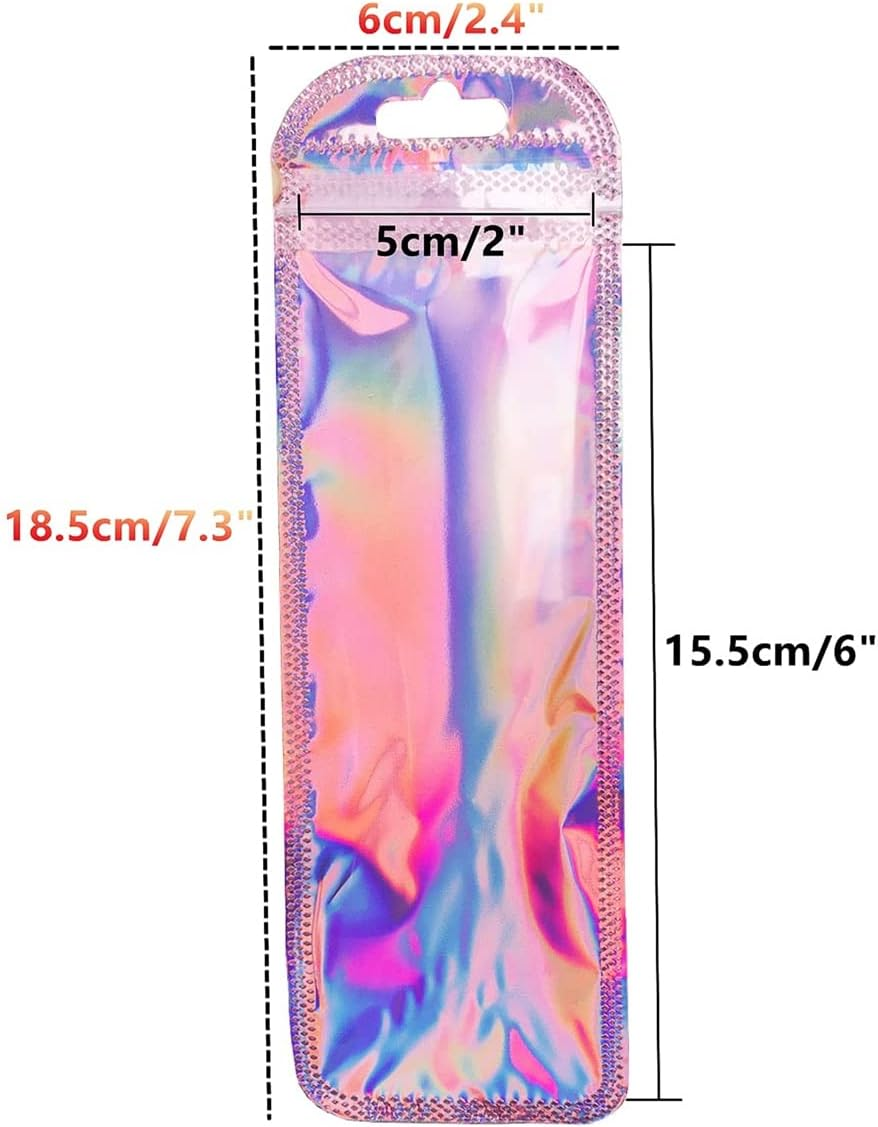 Gyorwst 100Pc Resealable Holographic Pen Smell Proof Pouch Zipper Closure Beadable Packaging Bags for Pen Sealable Storage Bag image number 2