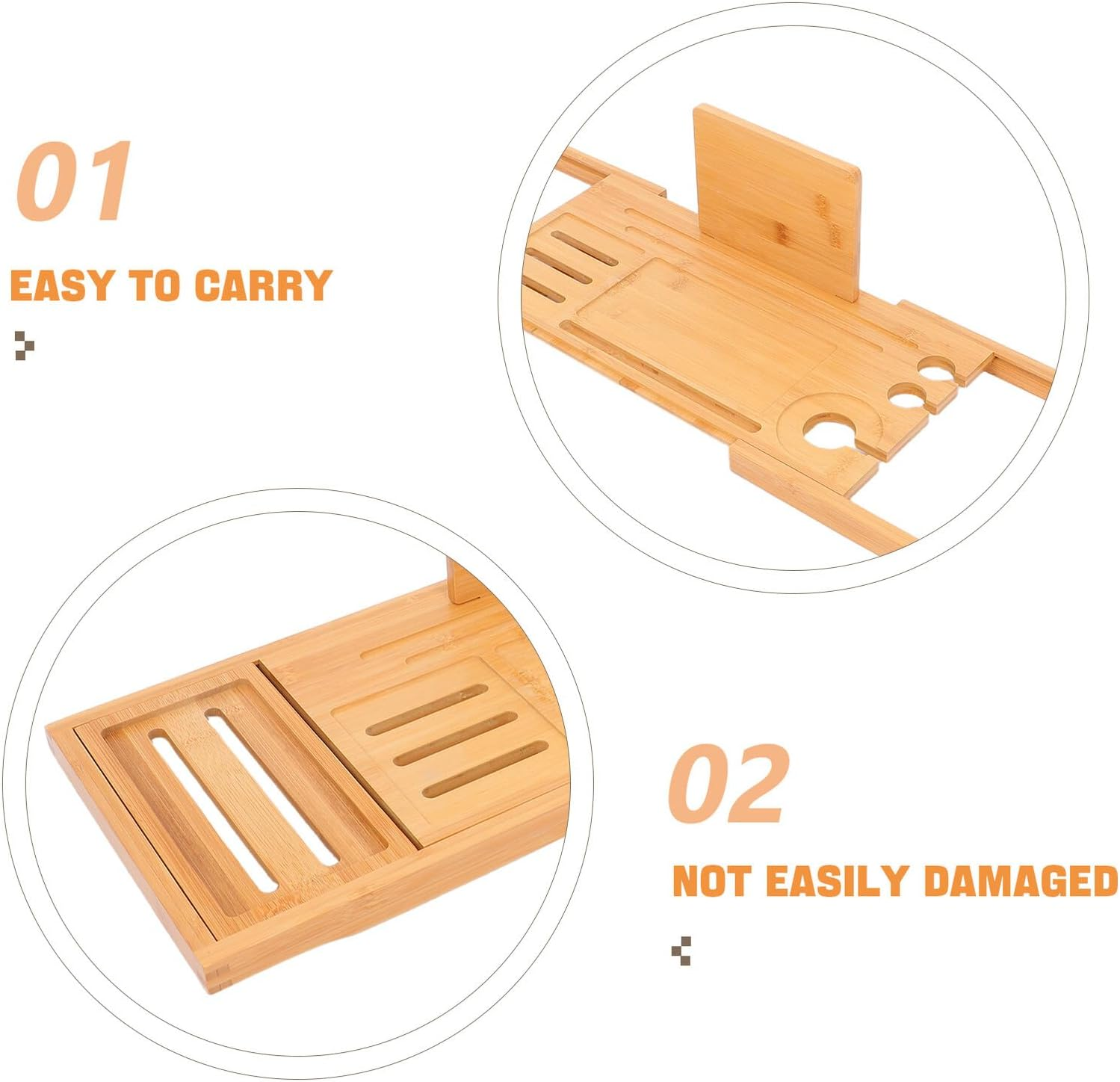 HOODANCOS Expandable Bamboo Bathtub Tray Organizer with Adjustable Multifunctional Bath Shelf for Soap Shampoo and Accessories Storage Elegant Bathroom Storage Rack for Various Tub